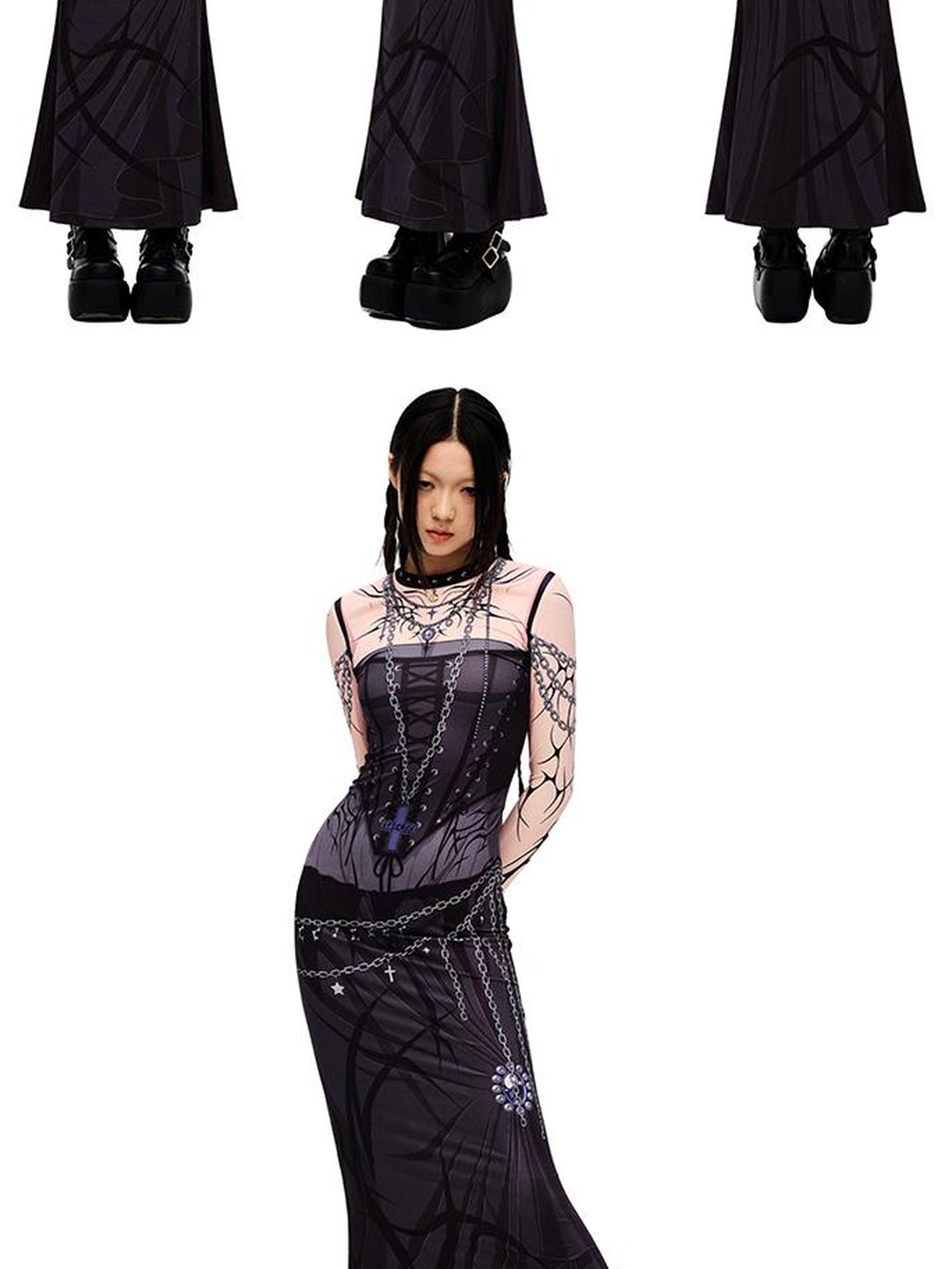 CFIERCE Long Sleeve Mermaid Dress with Witch Print