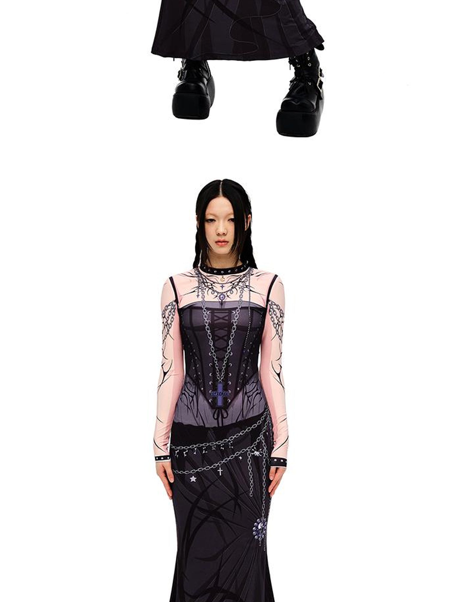 CFIERCE Long Sleeve Mermaid Dress with Witch Print