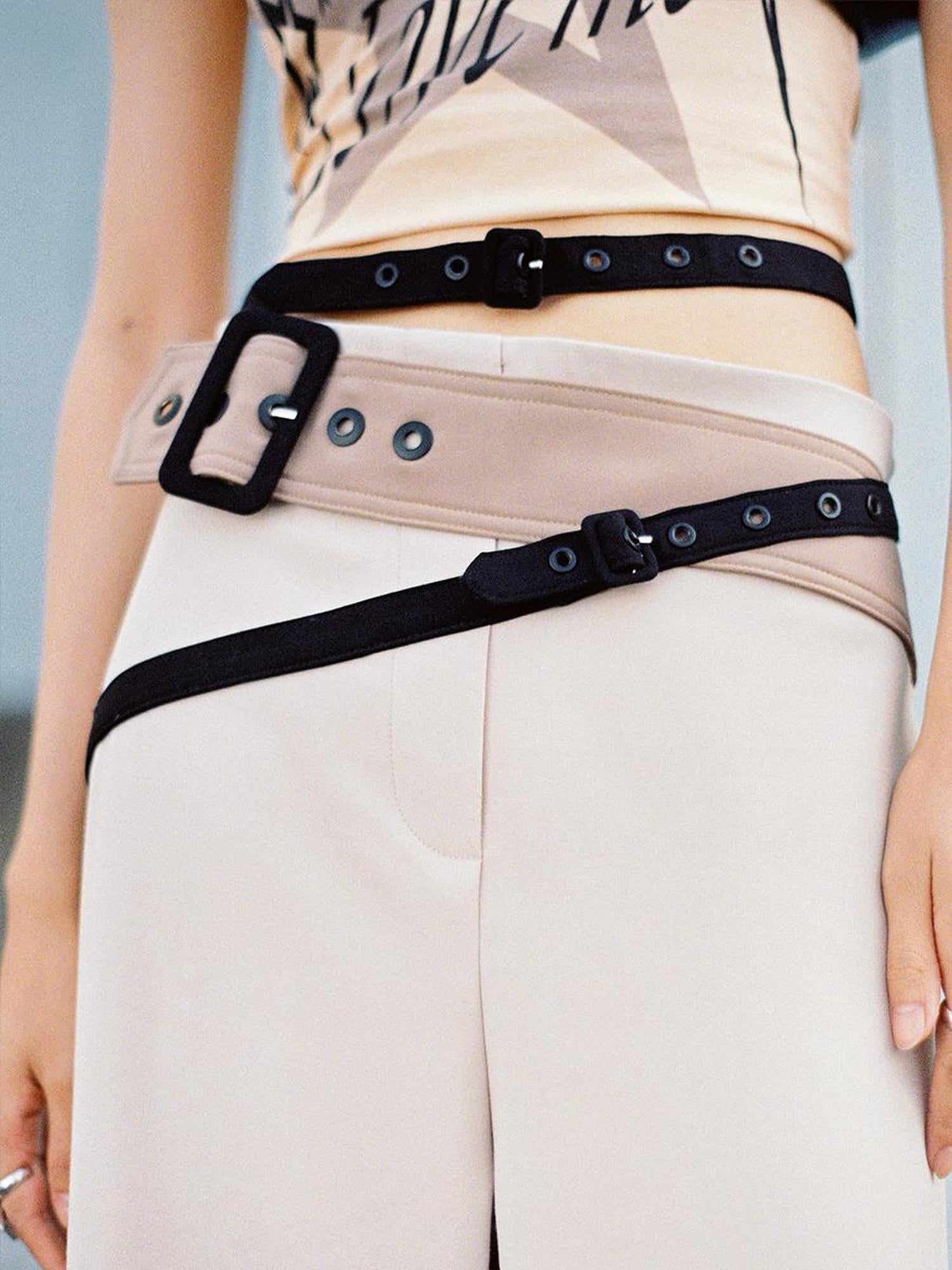 CFIERCE Low Rise Wide Leg Trousers With Multi Belt Waist Detail