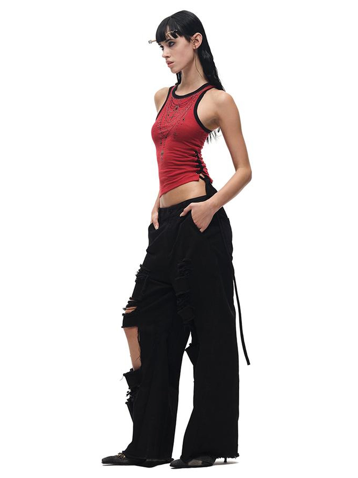 CFIERCE Lyocell Blend Sleeveless Top With Crystal Trim