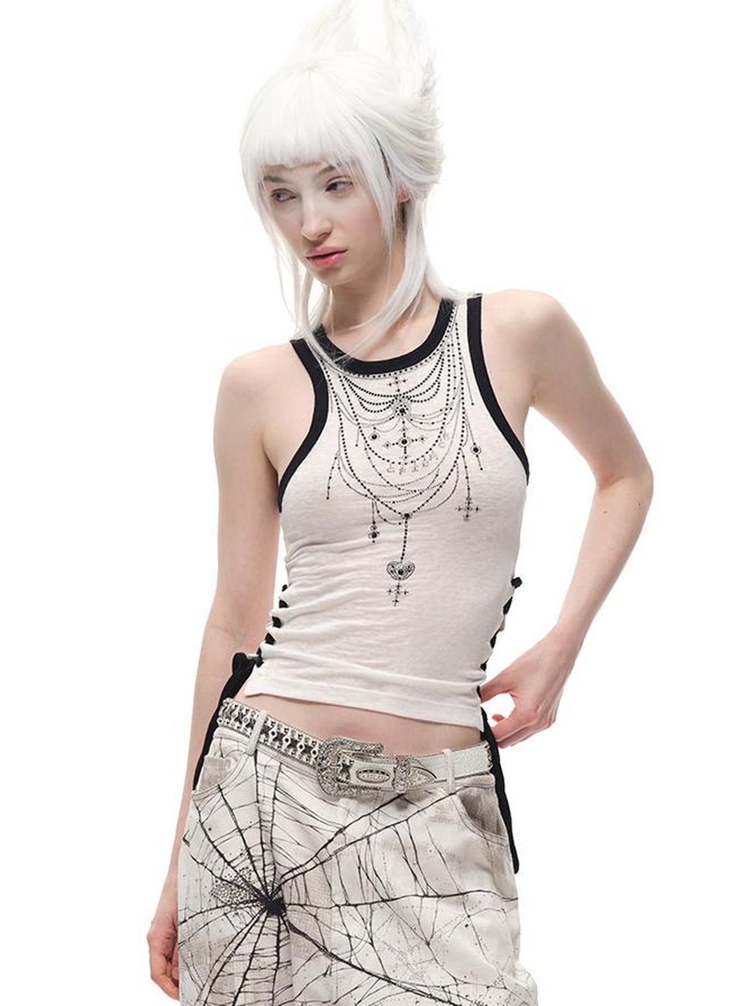 CFIERCE Lyocell Blend Sleeveless Top With Crystal Trim