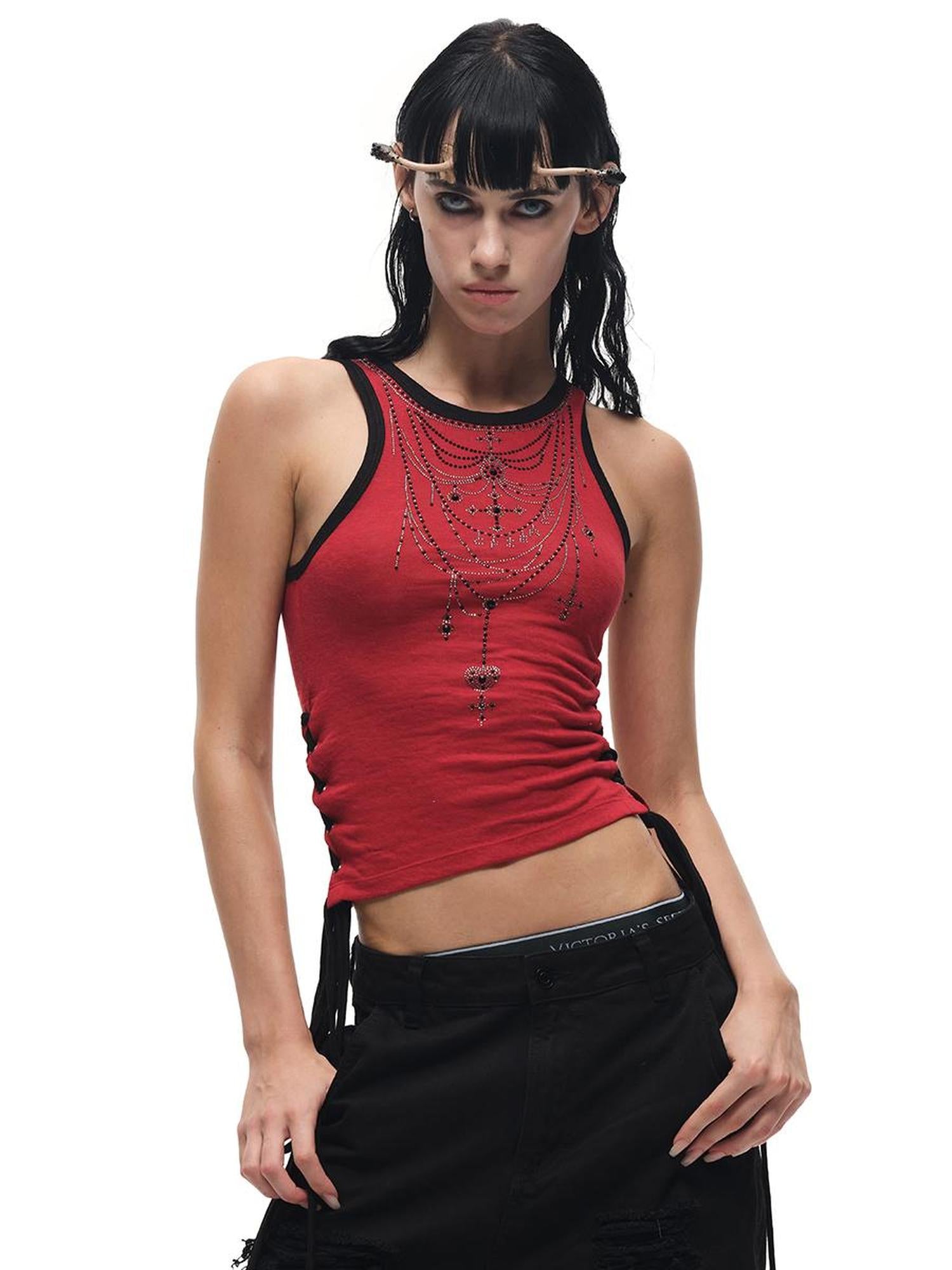 CFIERCE Lyocell Blend Sleeveless Top With Crystal Trim