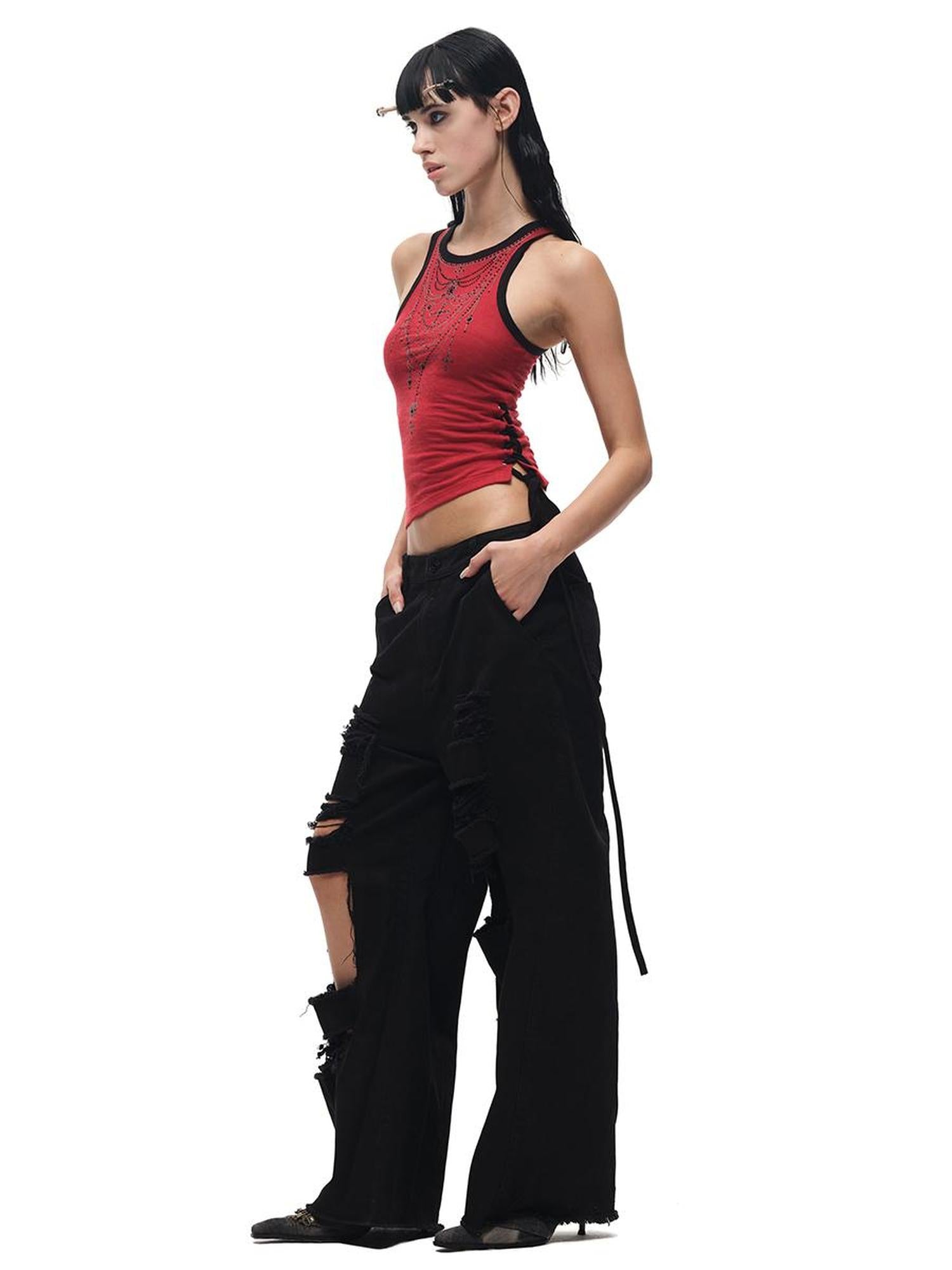 CFIERCE Lyocell Blend Sleeveless Top With Crystal Trim