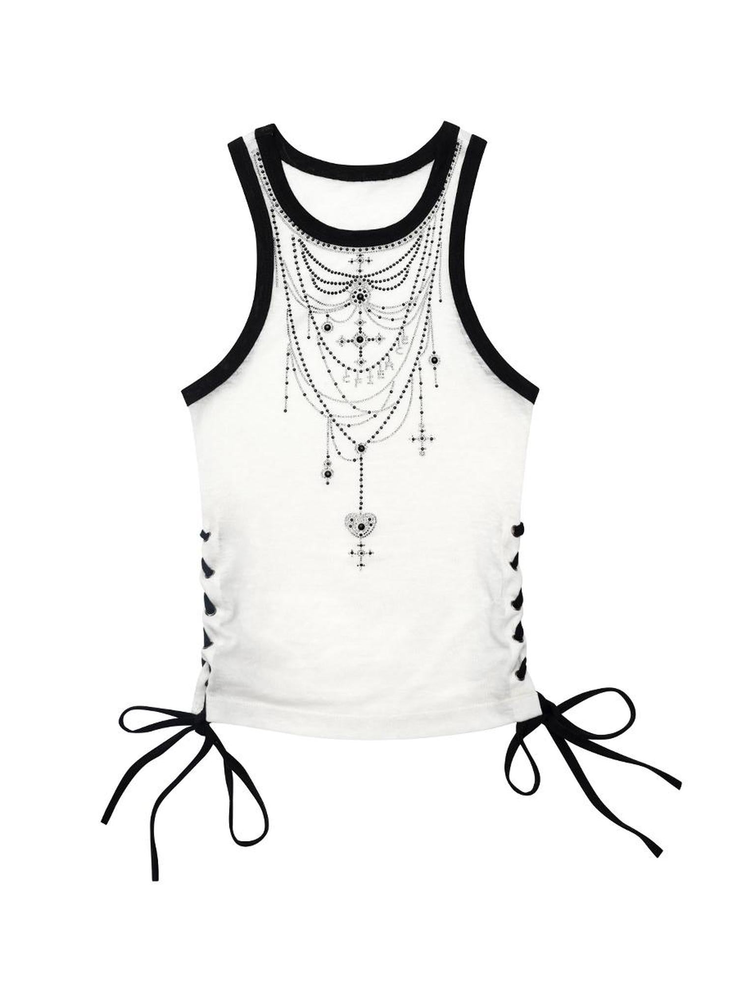 CFIERCE Lyocell Blend Sleeveless Top With Crystal Trim