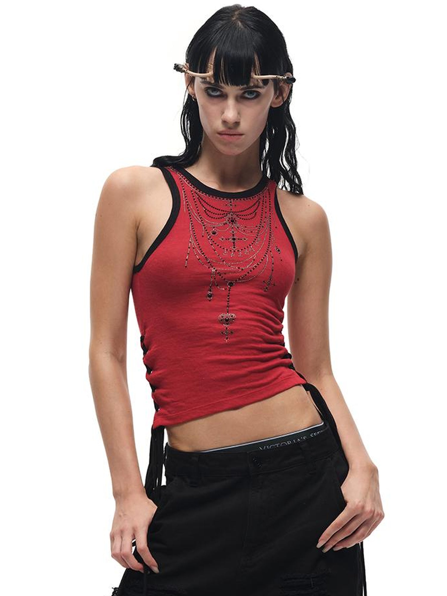 CFIERCE Lyocell Blend Sleeveless Top With Crystal Trim