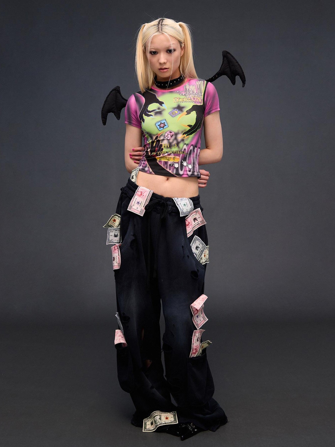 CFIERCE Money Print Distressed Asymmetrical Women&