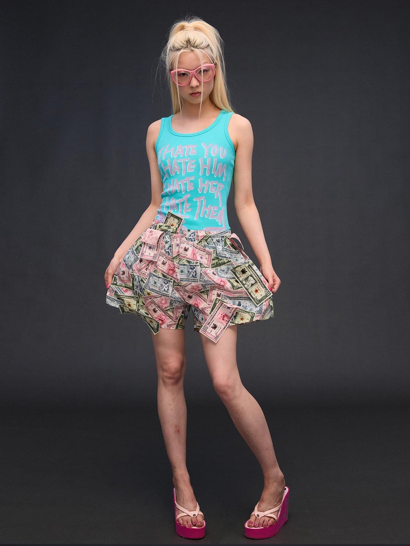 CFIERCE Multicolor Money Print Straight Leg Women&