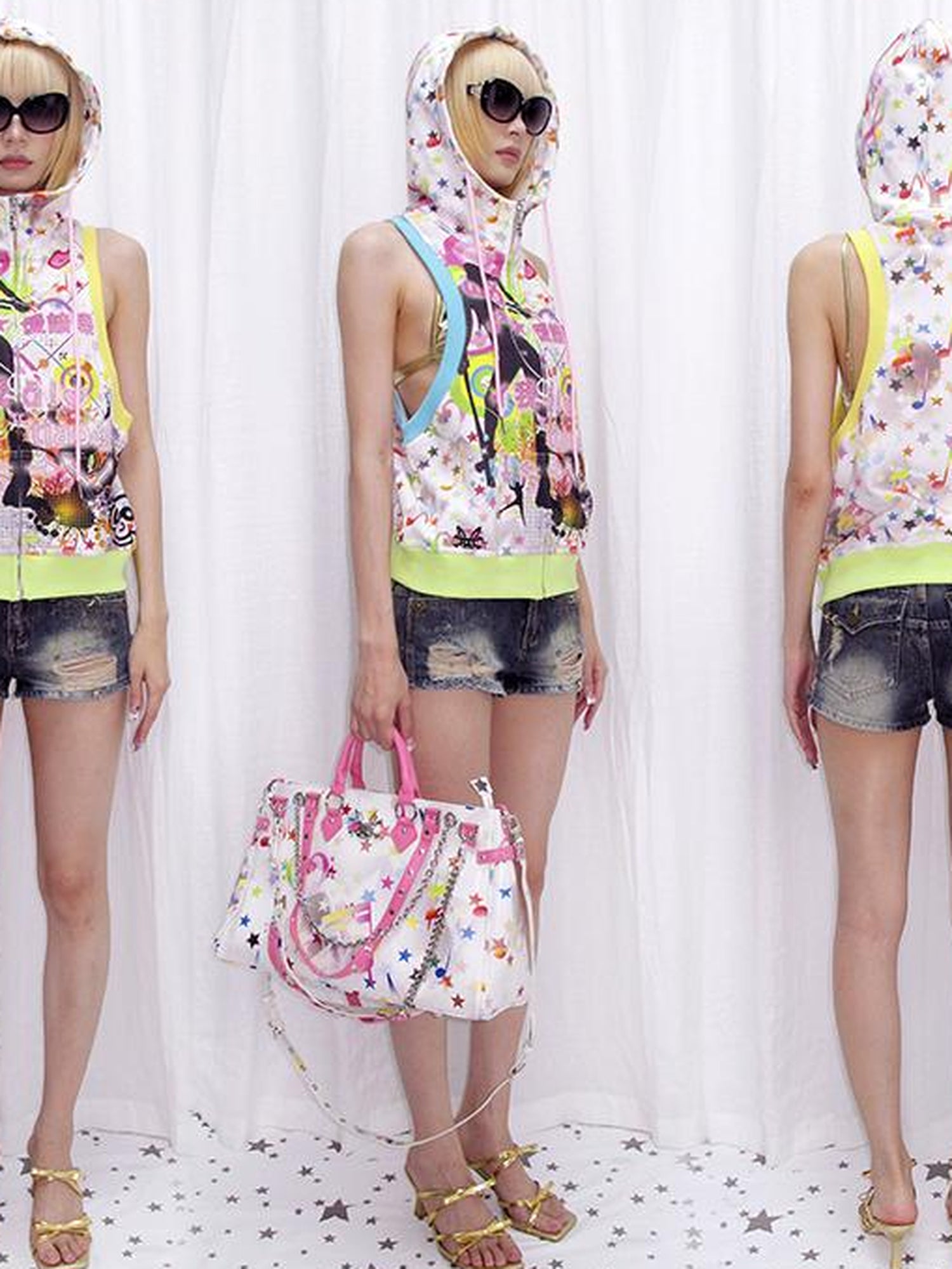 CFIERCE Note-Print Multi-Pocket Shoulder Bag
