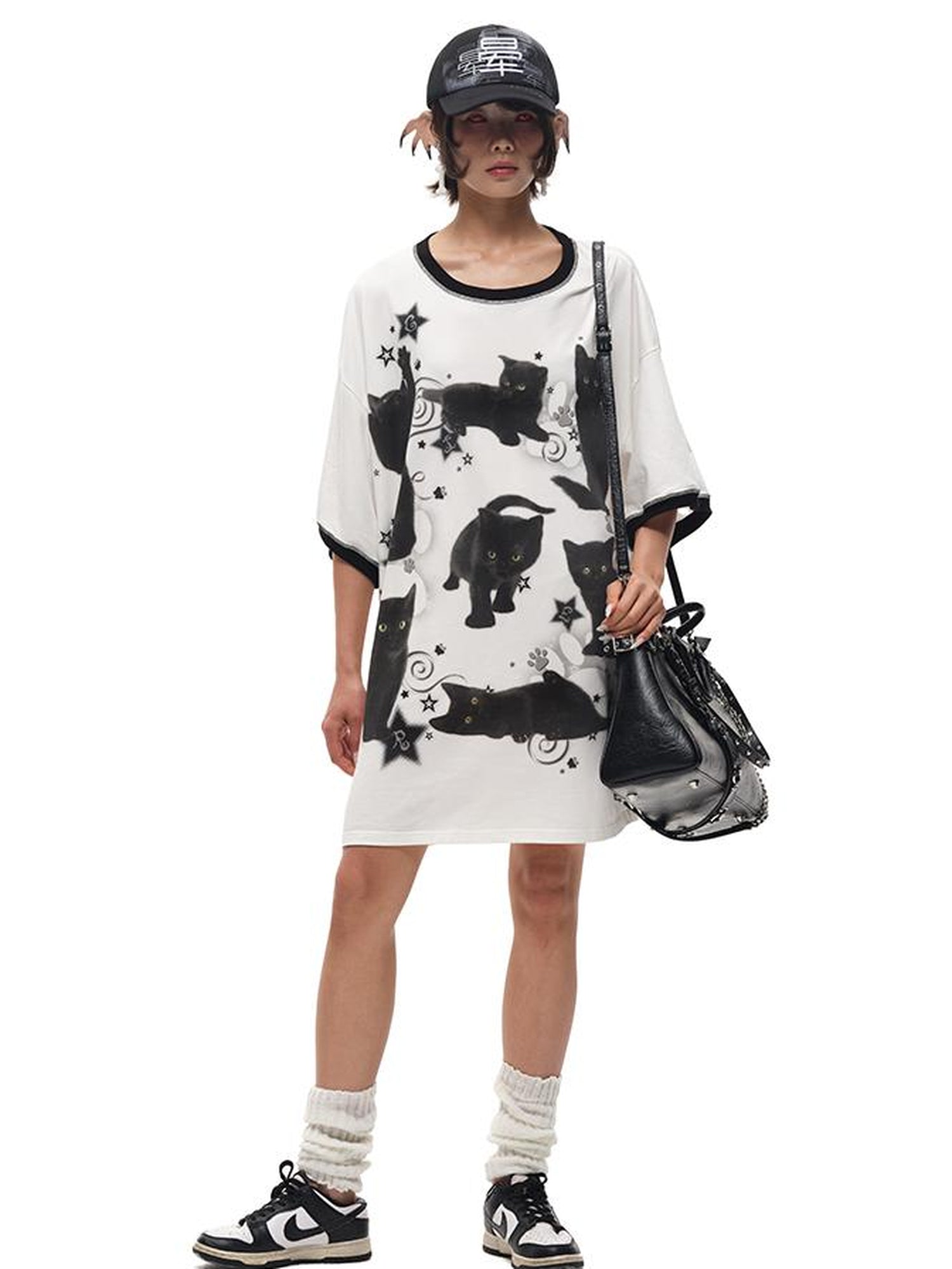 CFIERCE Oversized Black Cat Print Tee