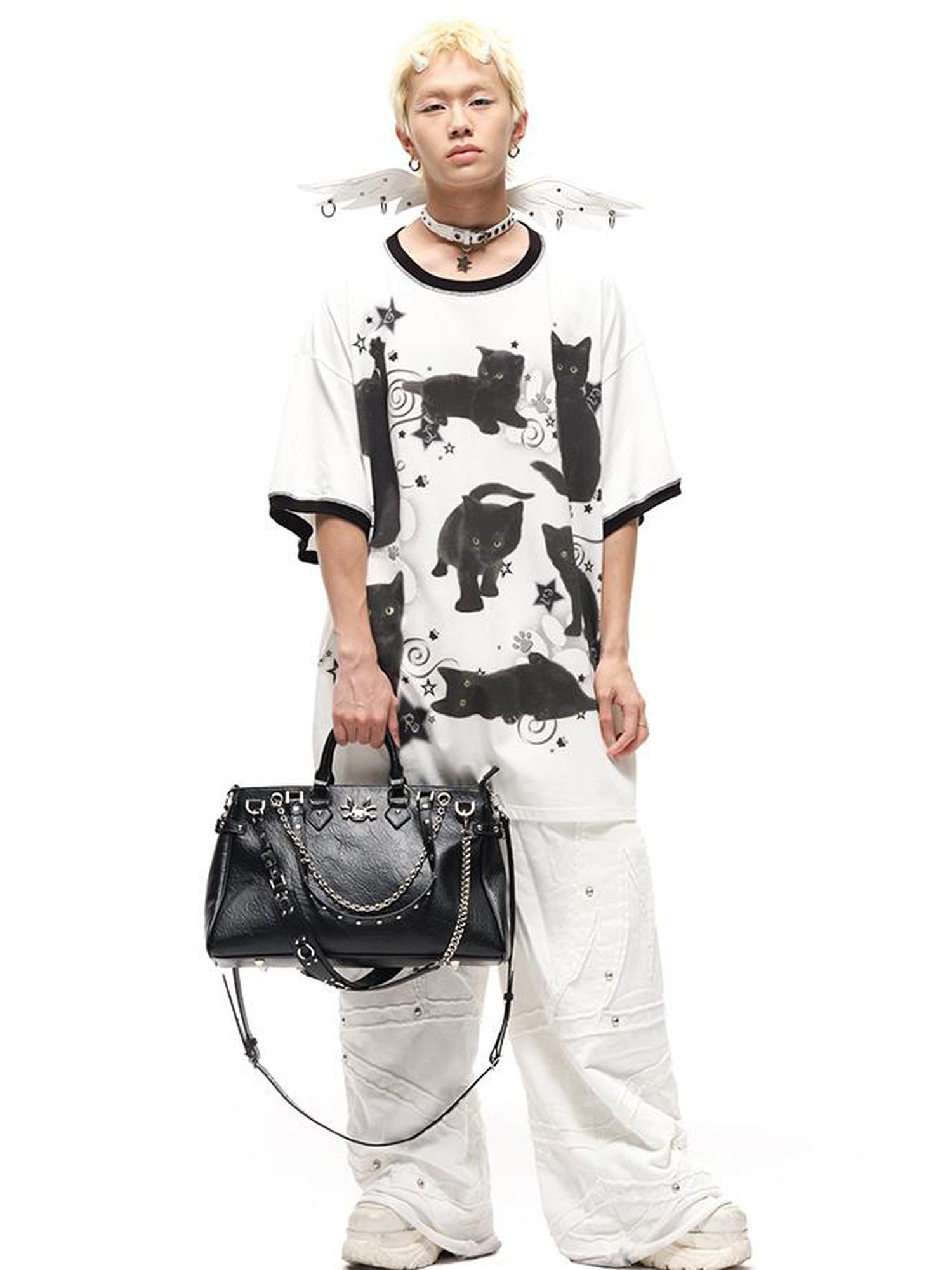 CFIERCE Oversized Black Cat Print Tee