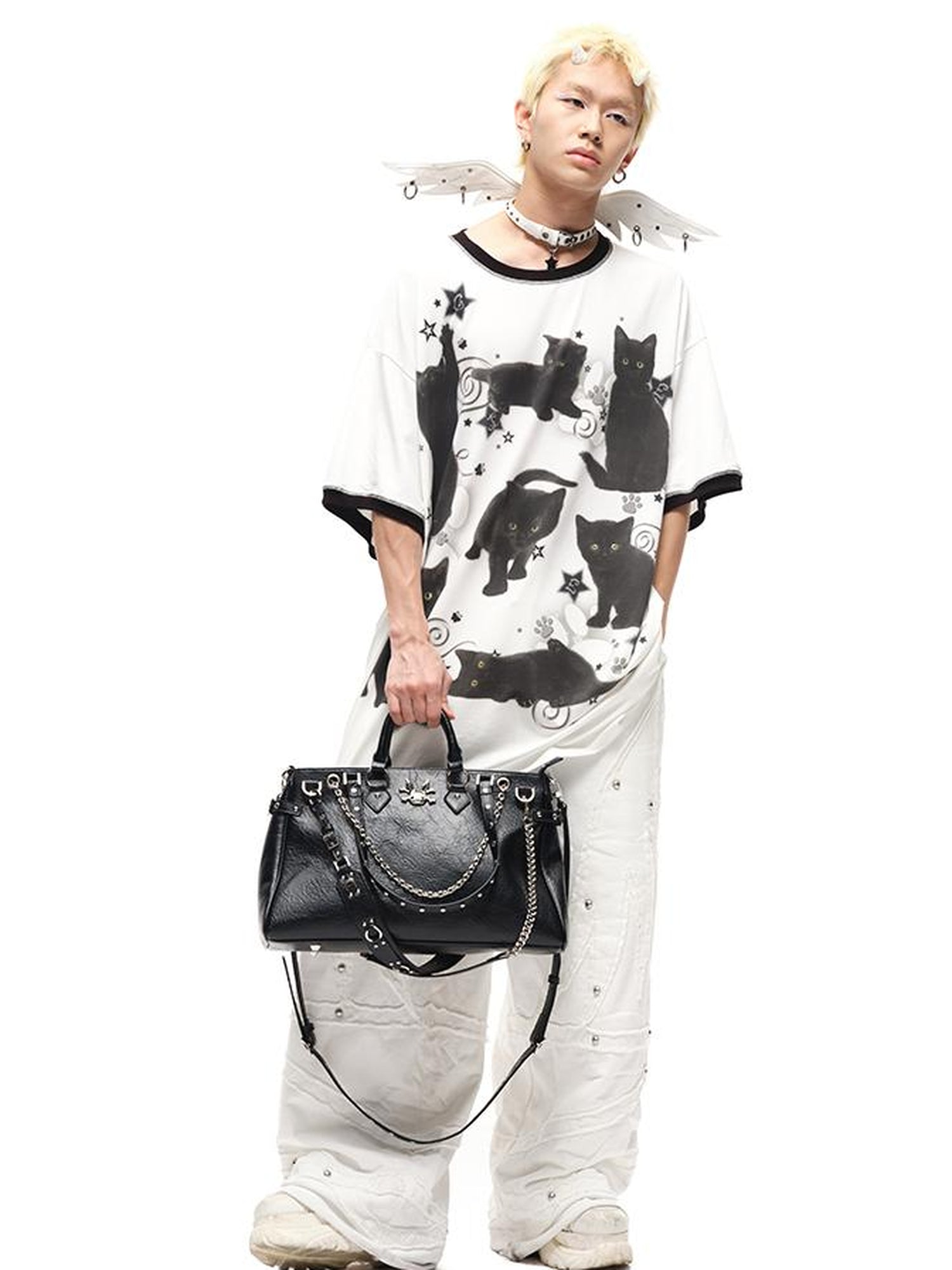 CFIERCE Oversized Black Cat Print Tee