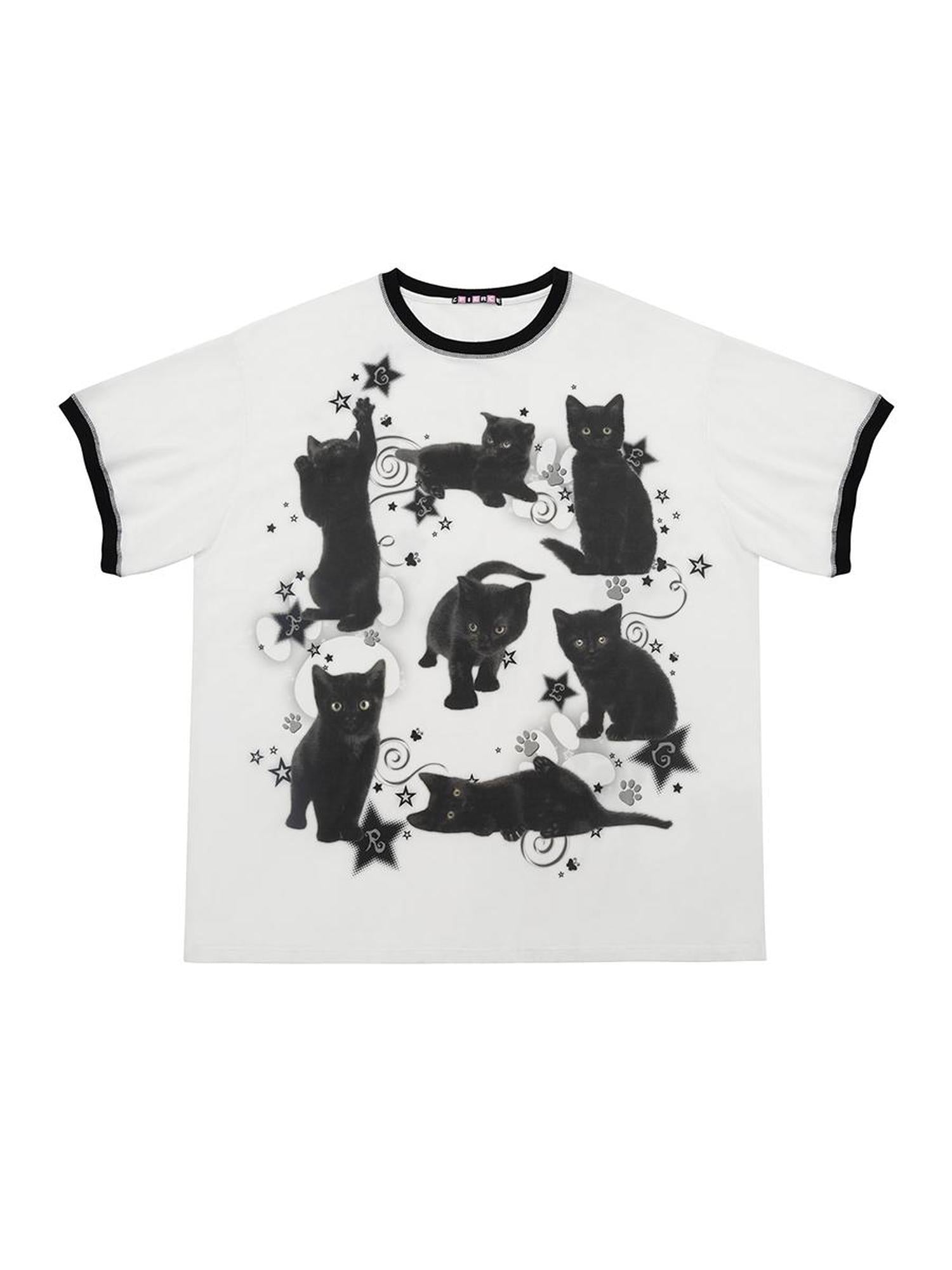 CFIERCE Oversized Black Cat Print Tee