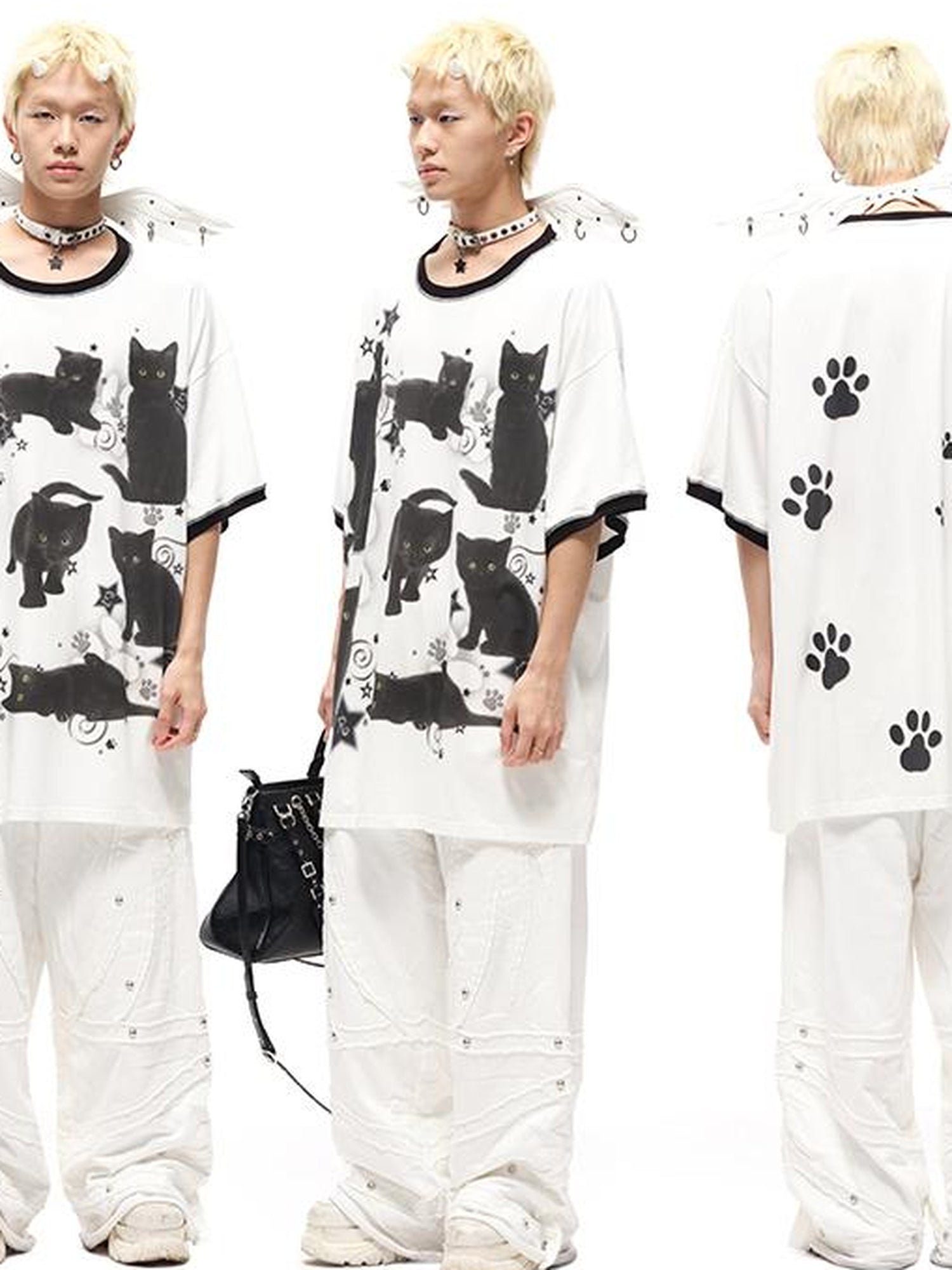 CFIERCE Oversized Black Cat Print Tee