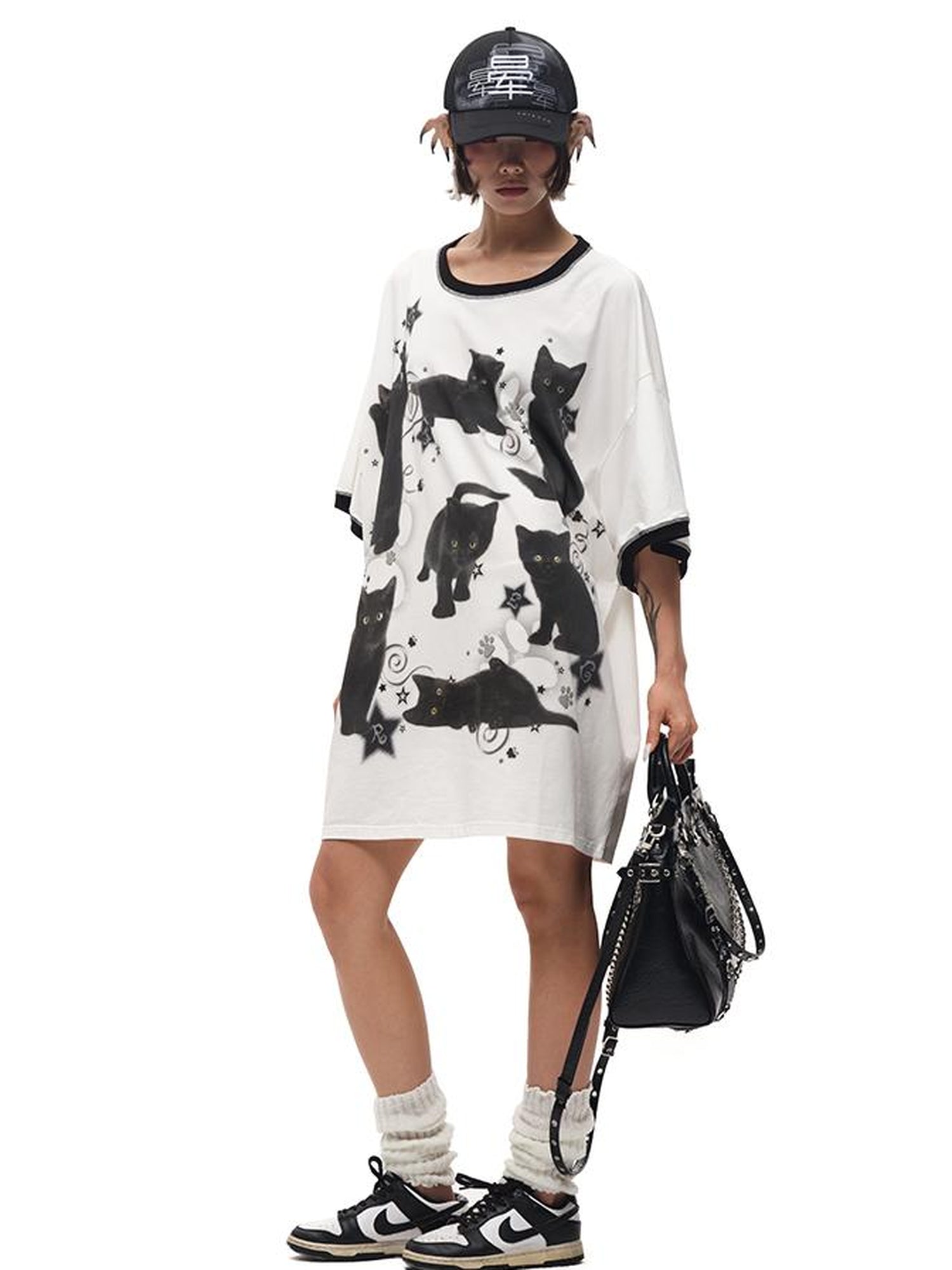 CFIERCE Oversized Black Cat Print Tee