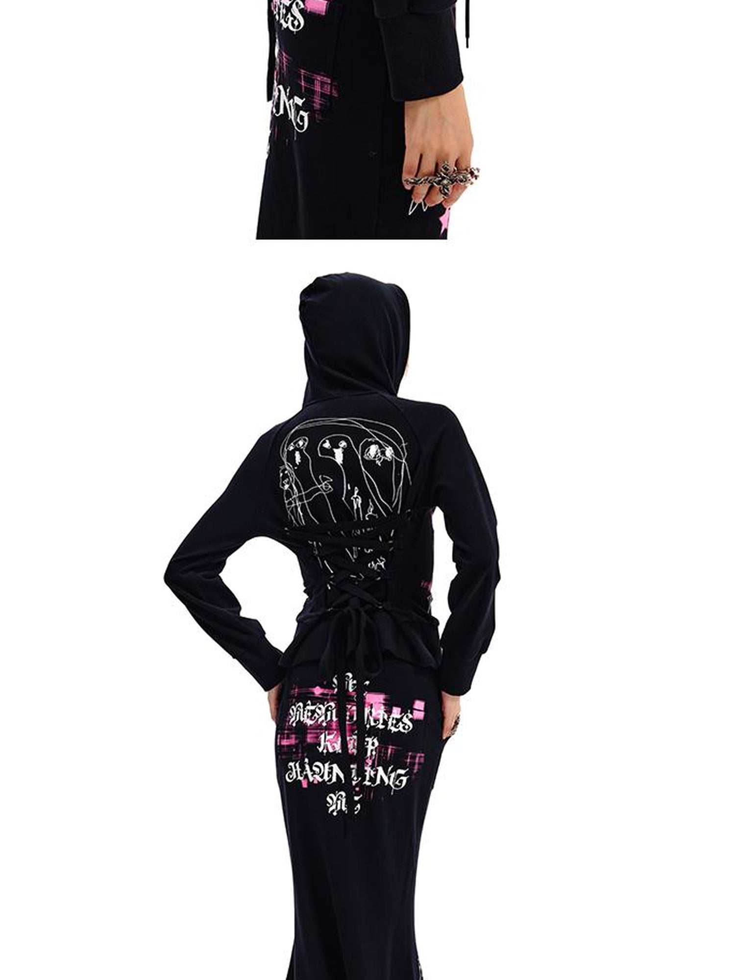 CFIERCE Phantom Print Tie Detail Hooded Sweatshirt Coat