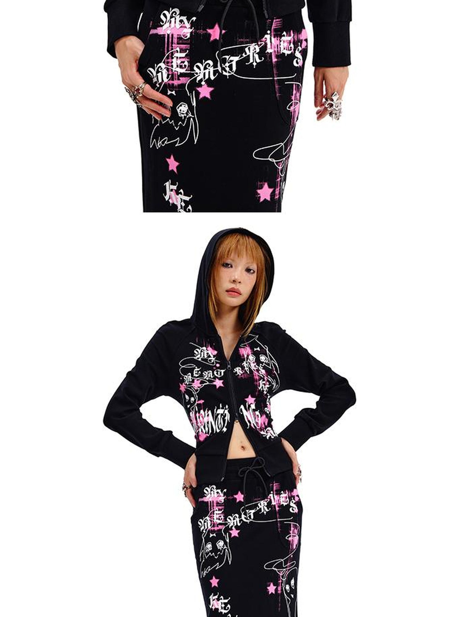 CFIERCE Phantom Print Tie Detail Hooded Sweatshirt Coat