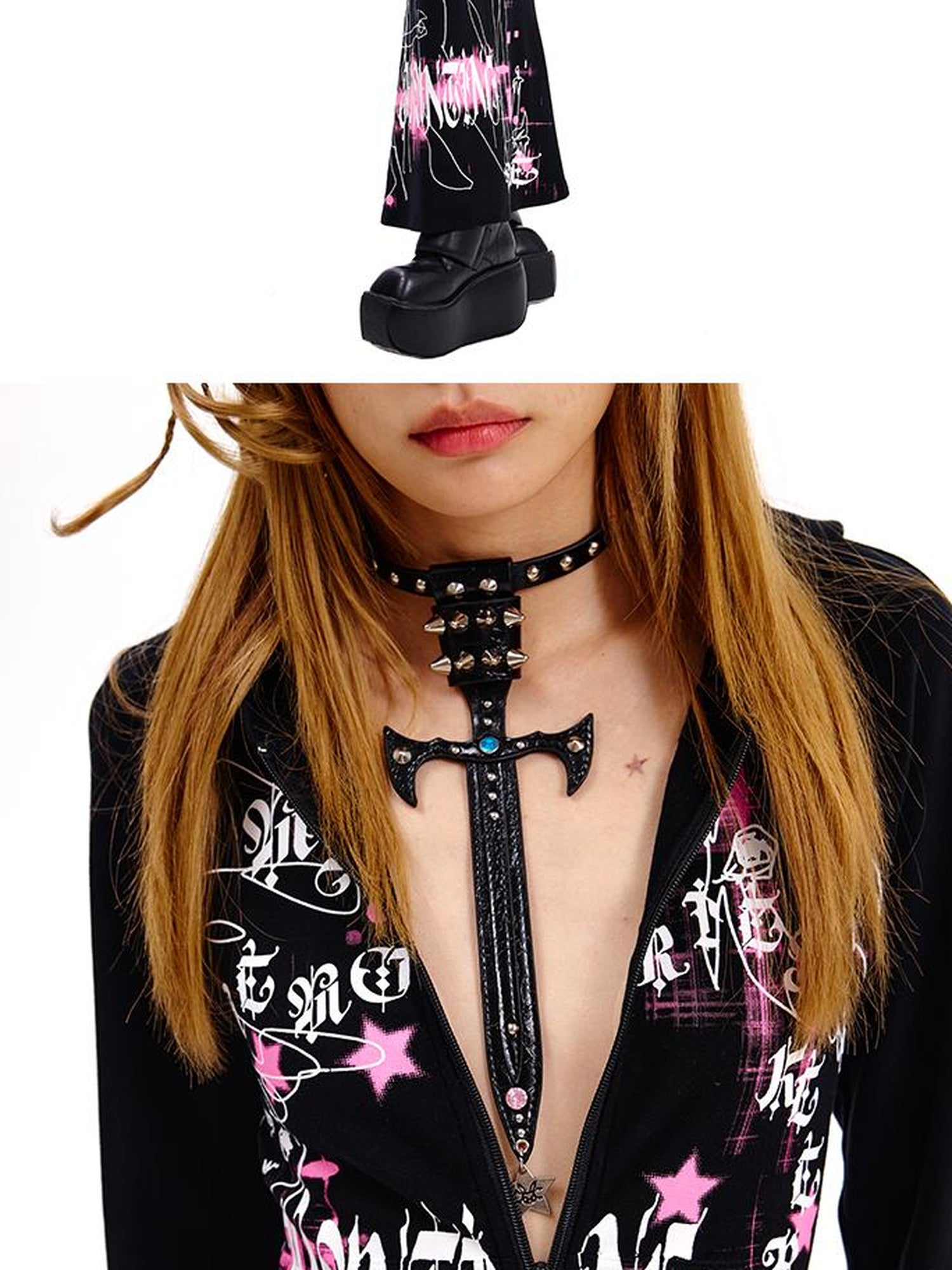 CFIERCE Phantom Print Tie Detail Hooded Sweatshirt Coat