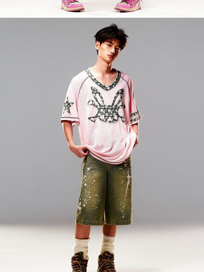 CFIERCE Pink Rabbit Skull Print A Line Sleeve Women&