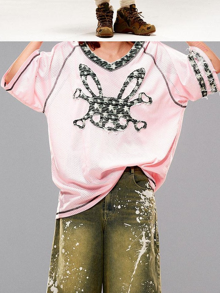 CFIERCE Pink Rabbit Skull Print A Line Sleeve Women&