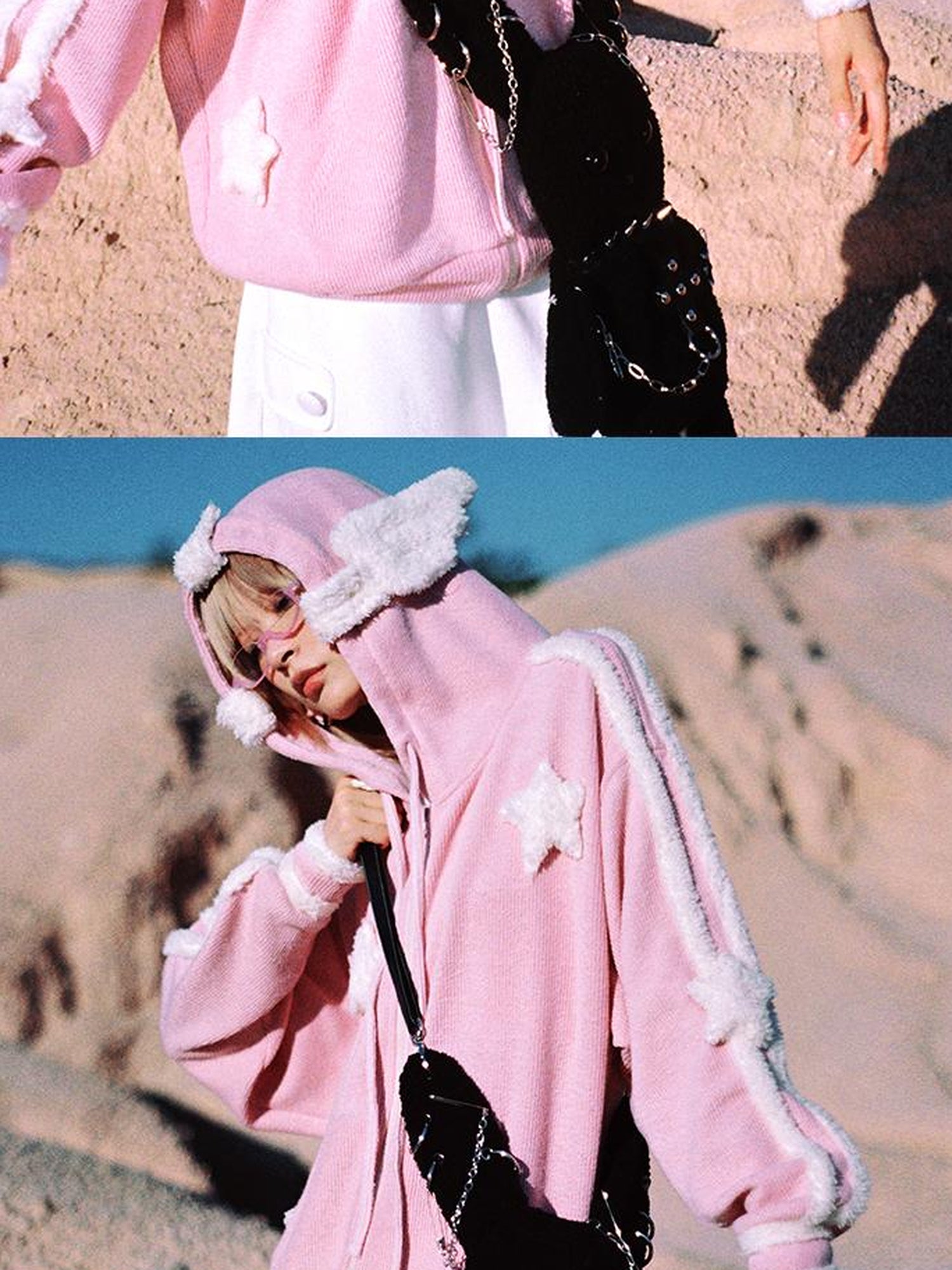 CFIERCE Pink Star Knit Cardigan With Angel Wing Details