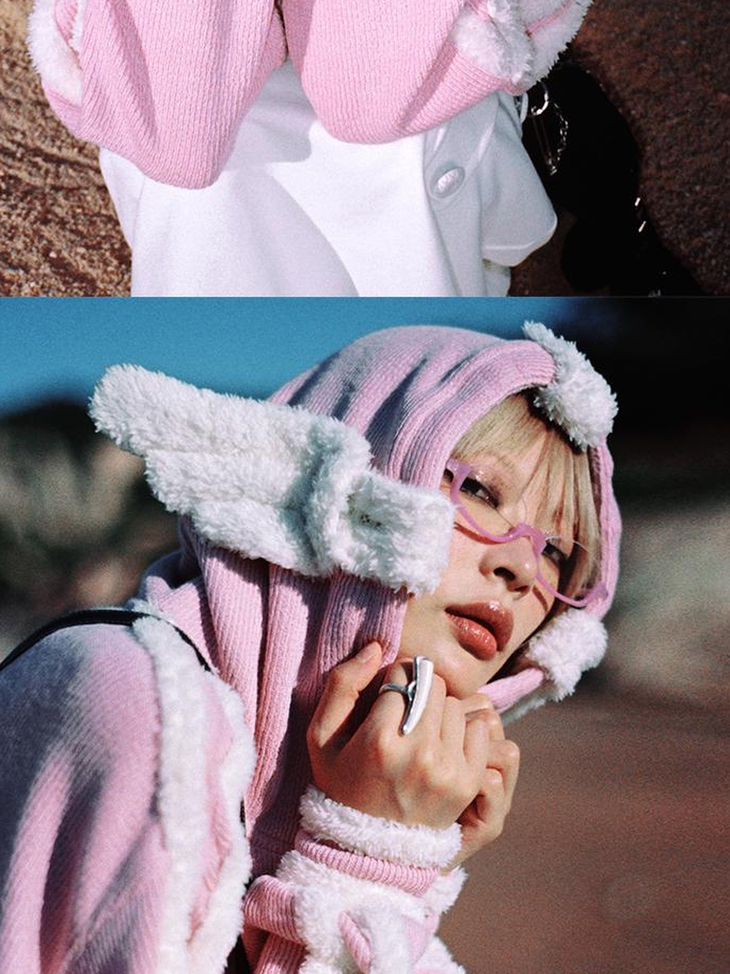 CFIERCE Pink Star Knit Cardigan With Angel Wing Details