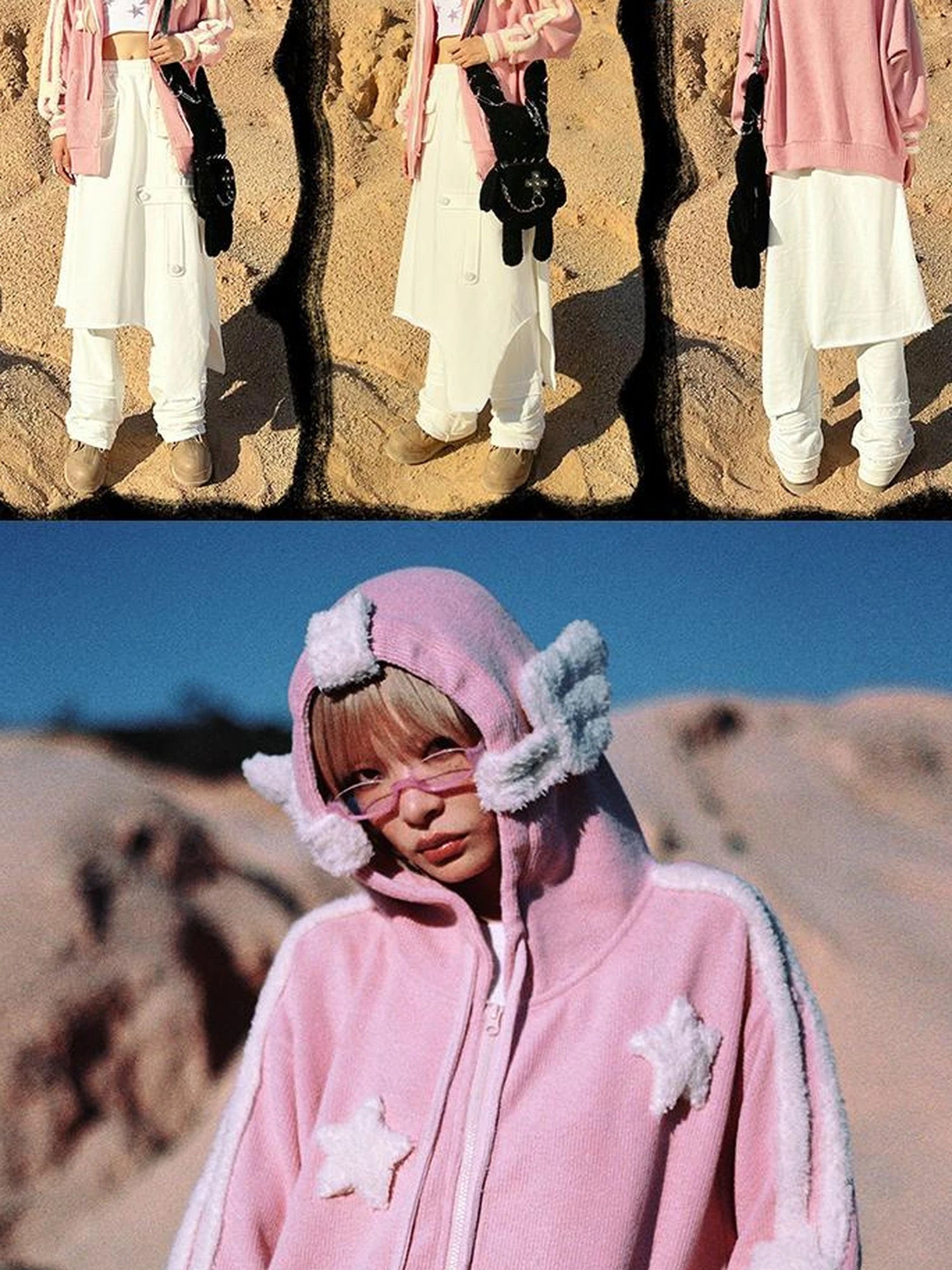 Pink Star Knit Cardigan With Angel Wing Details