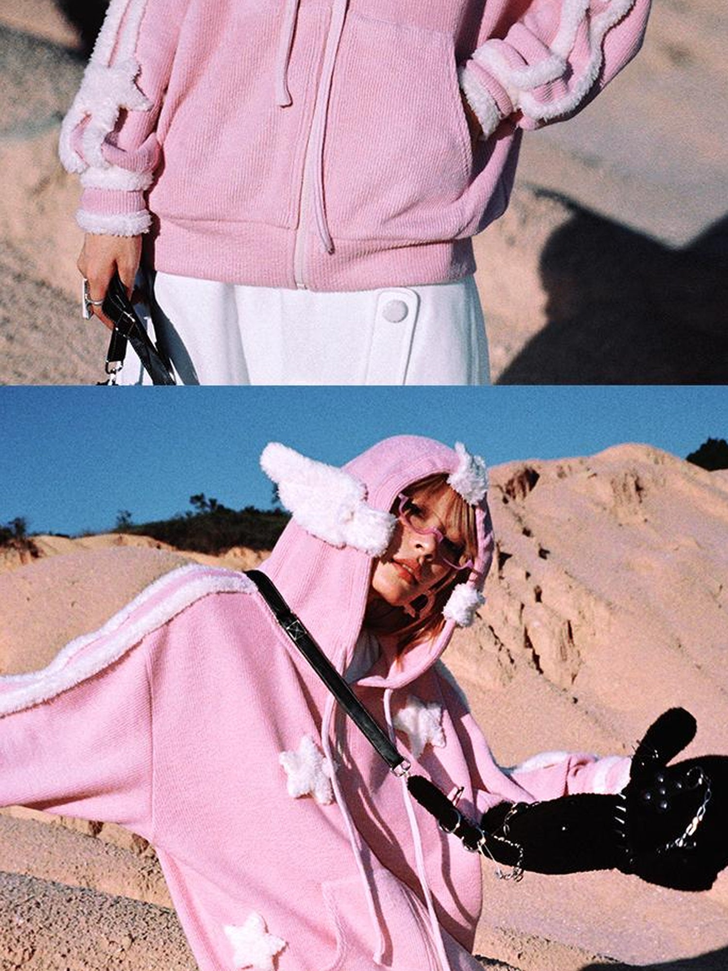 CFIERCE Pink Star Knit Cardigan With Angel Wing Details