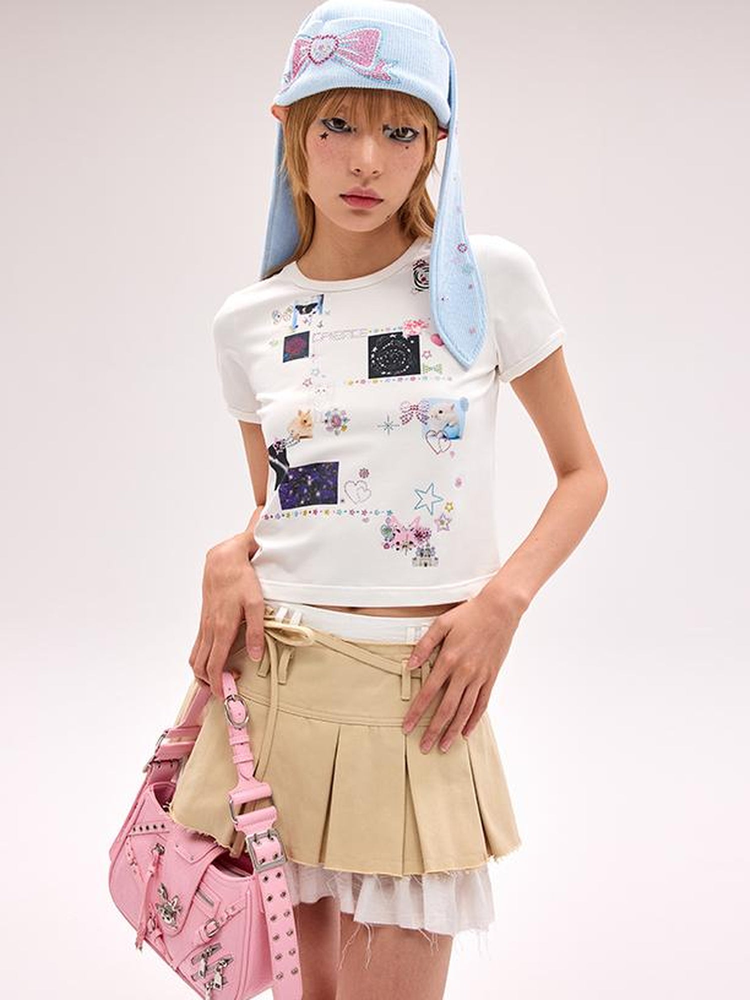 CFIERCE Pleated Raw Hem Skirt