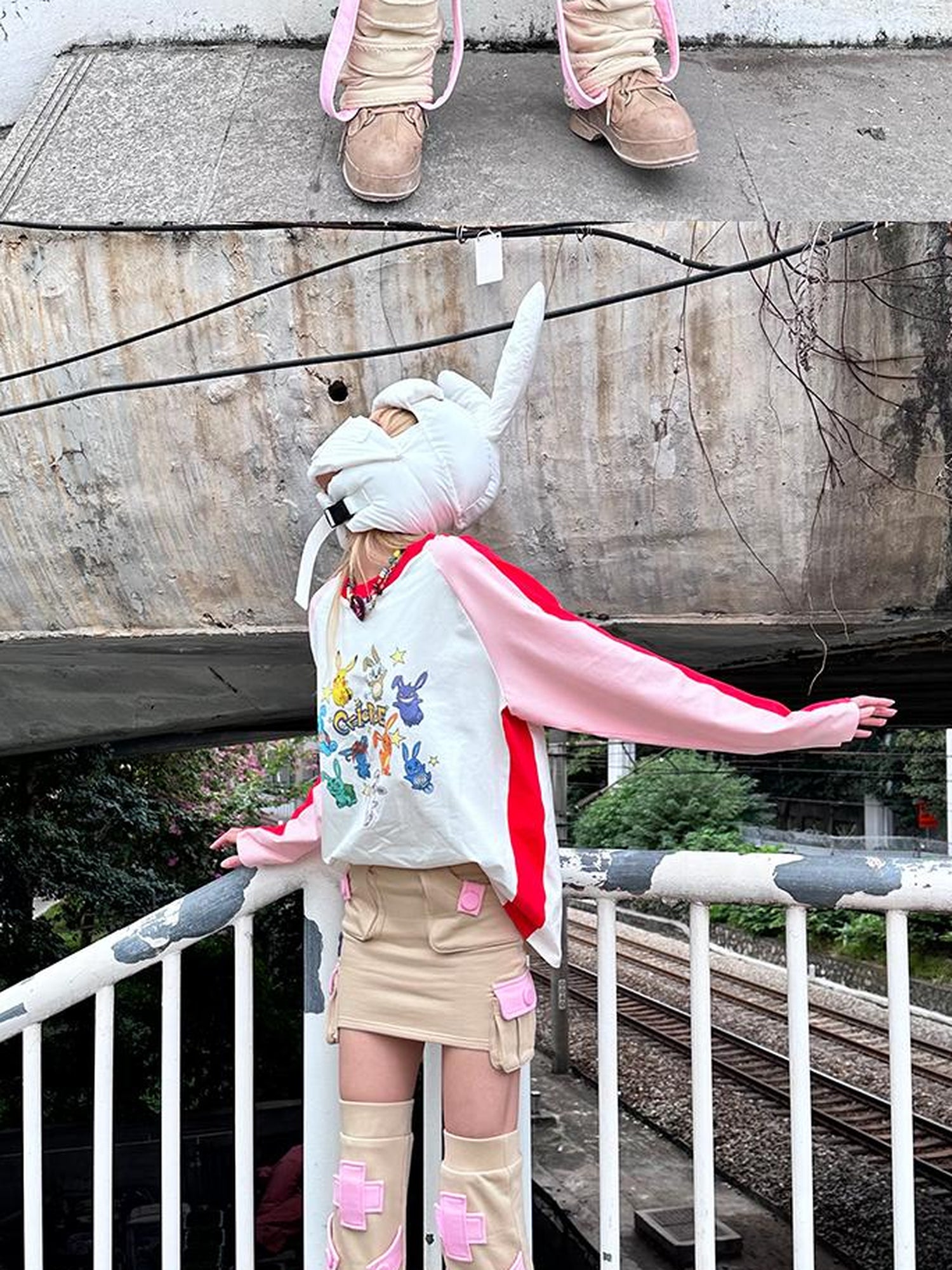 CFIERCE Plush Bunny Ears Cotton Hat