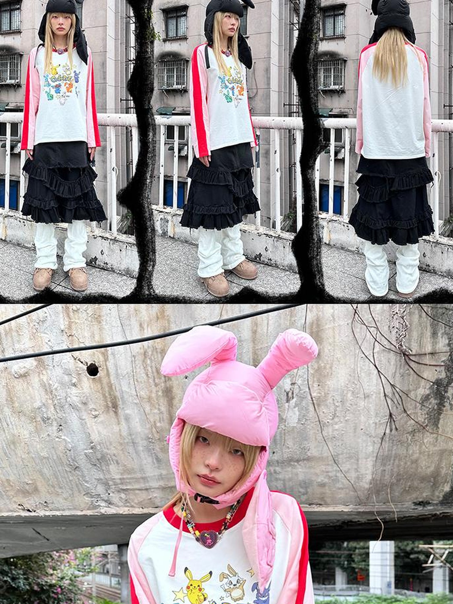 CFIERCE Plush Bunny Ears Cotton Hat