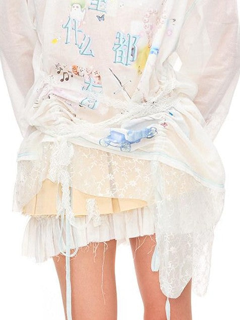 CFIERCE Princess Printed Drawstring Lace Trim Women&