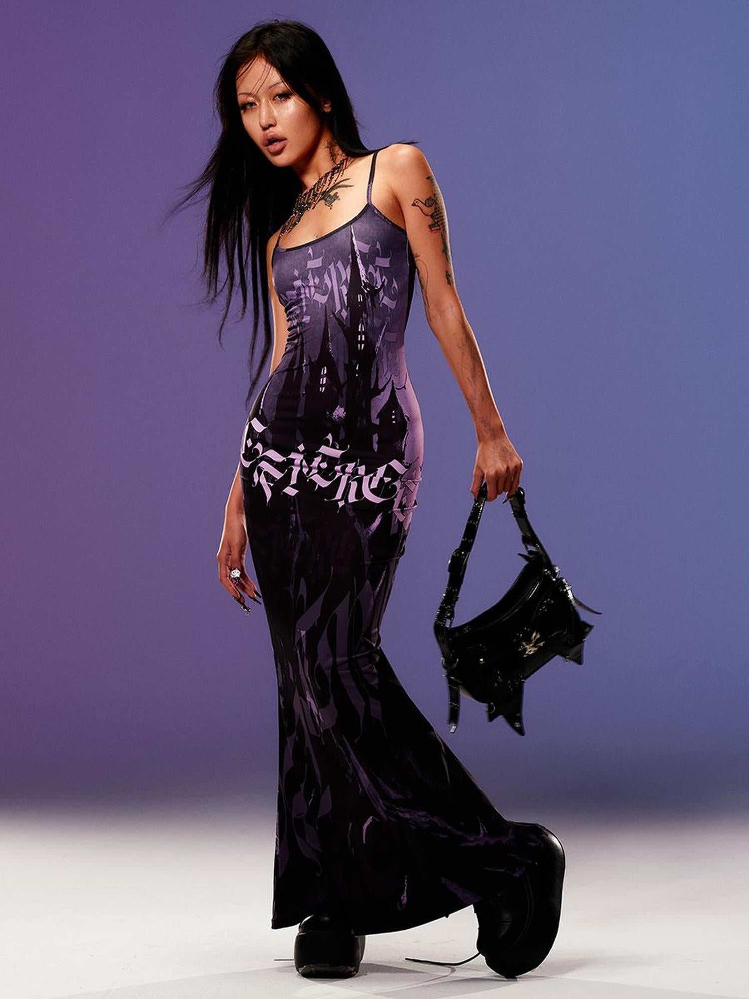 CFIERCE Printed Castle Mermaid Maxi Skirt