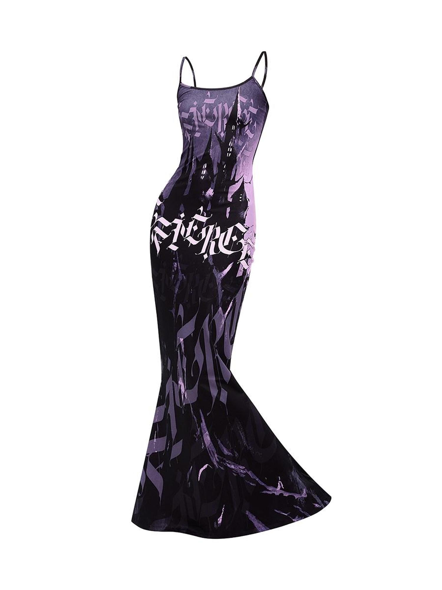 CFIERCE Printed Castle Mermaid Maxi Skirt