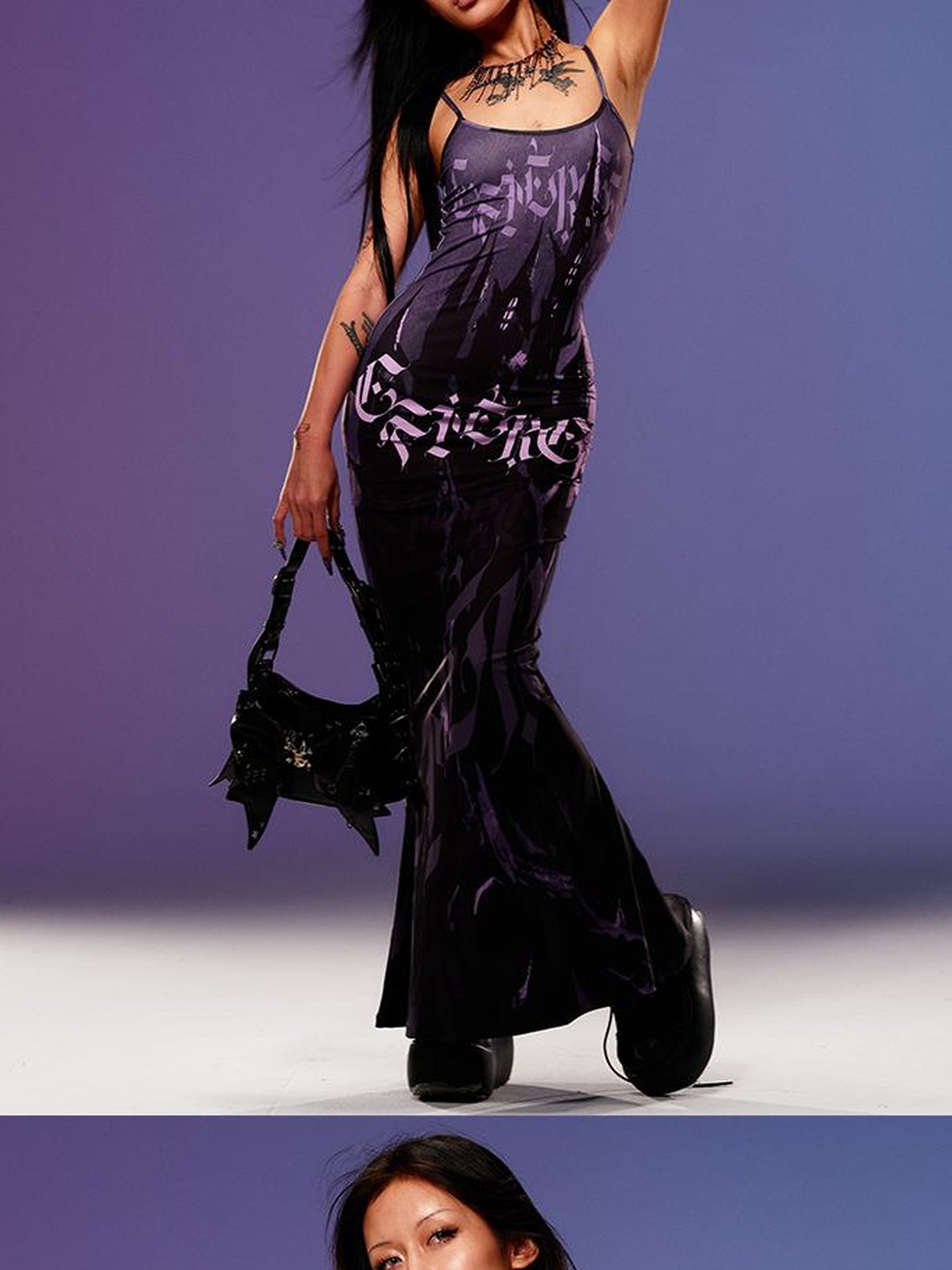 CFIERCE Printed Castle Mermaid Maxi Skirt