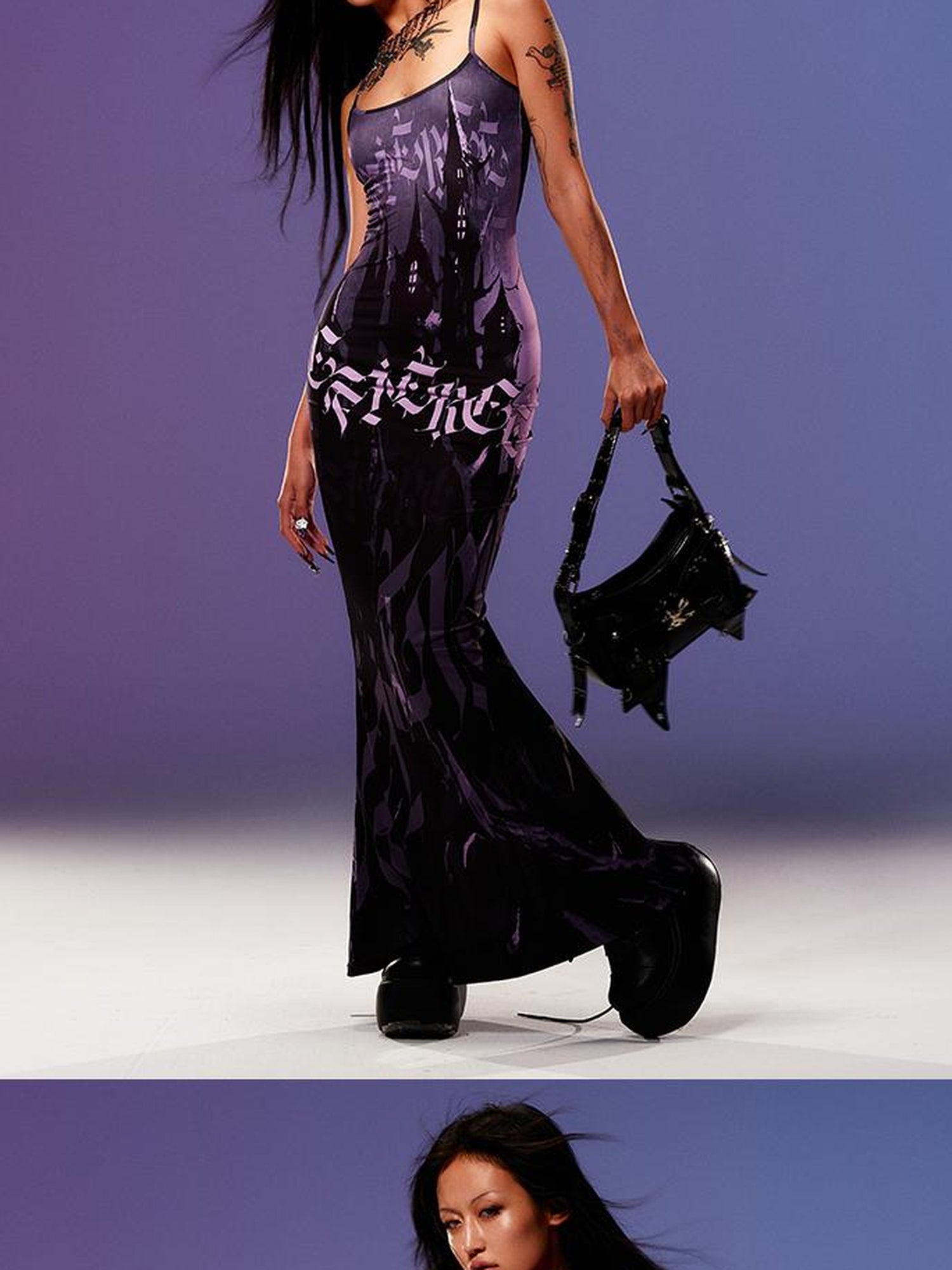 CFIERCE Printed Castle Mermaid Maxi Skirt