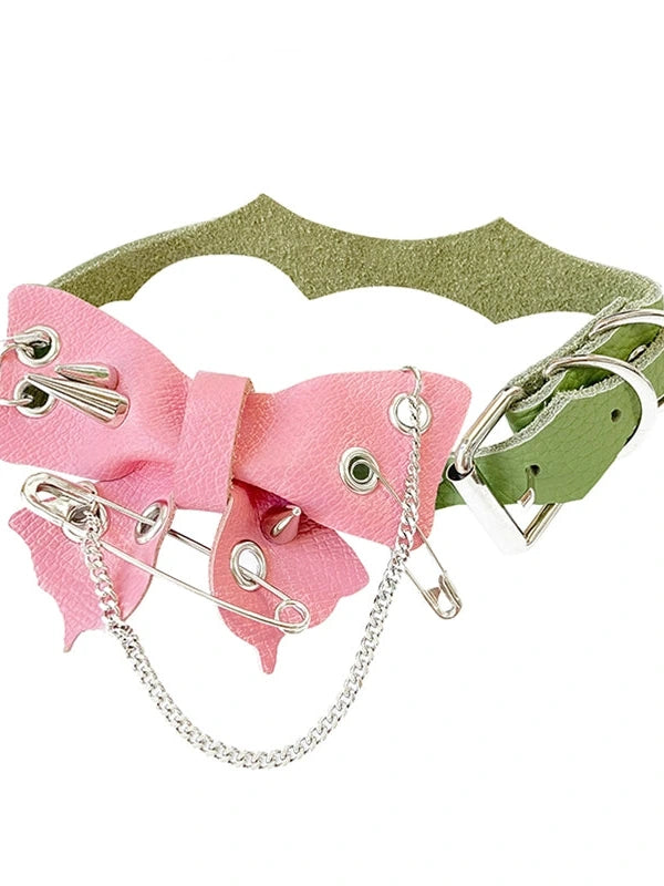 Punk Butterfly Spike Choker Pink Green