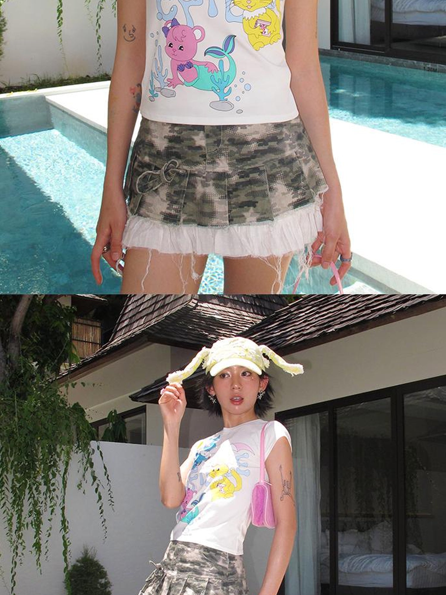 CFIERCE Rabbit Ear Print Denim Cap