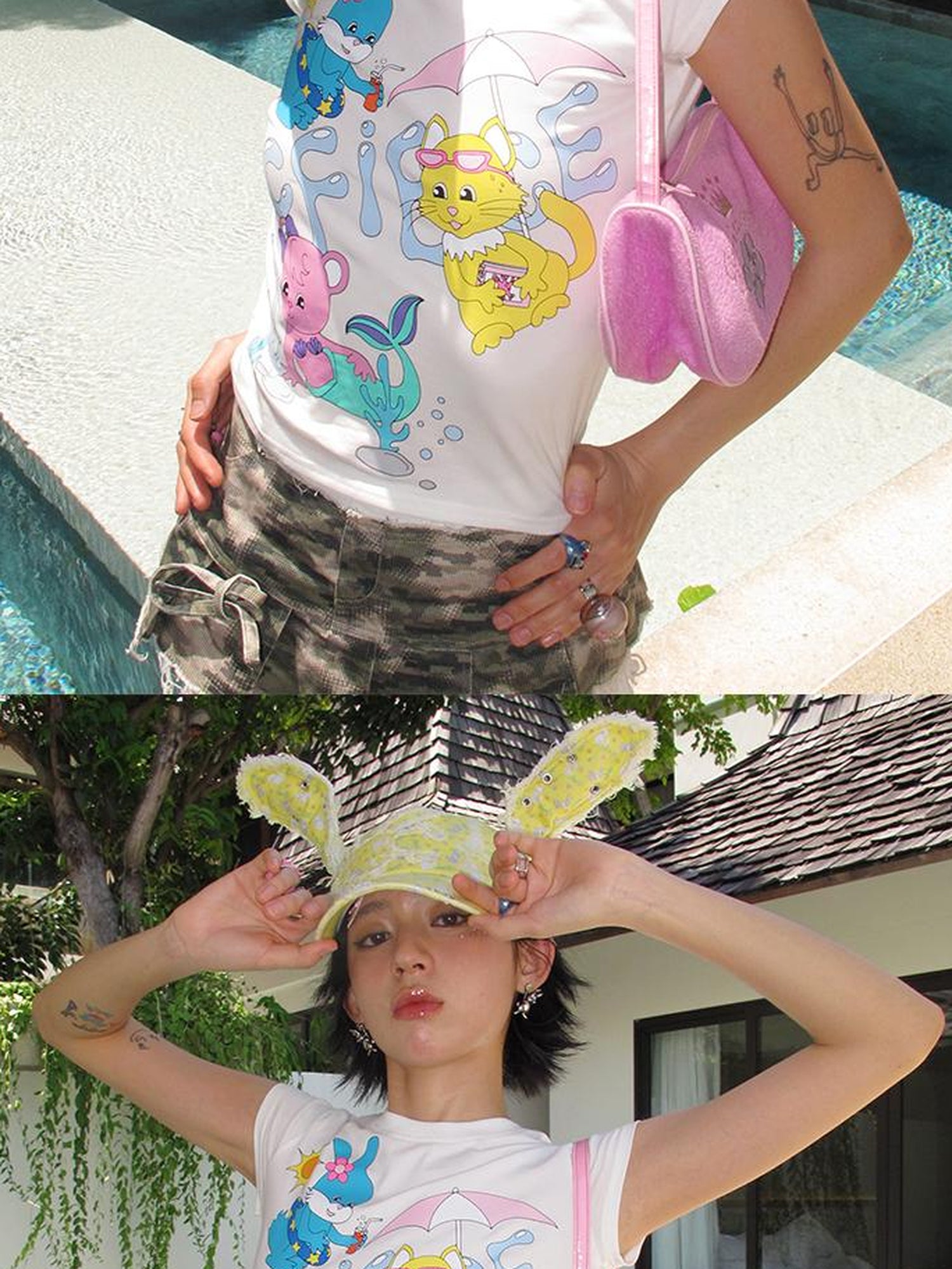 CFIERCE Rabbit Ear Print Denim Cap
