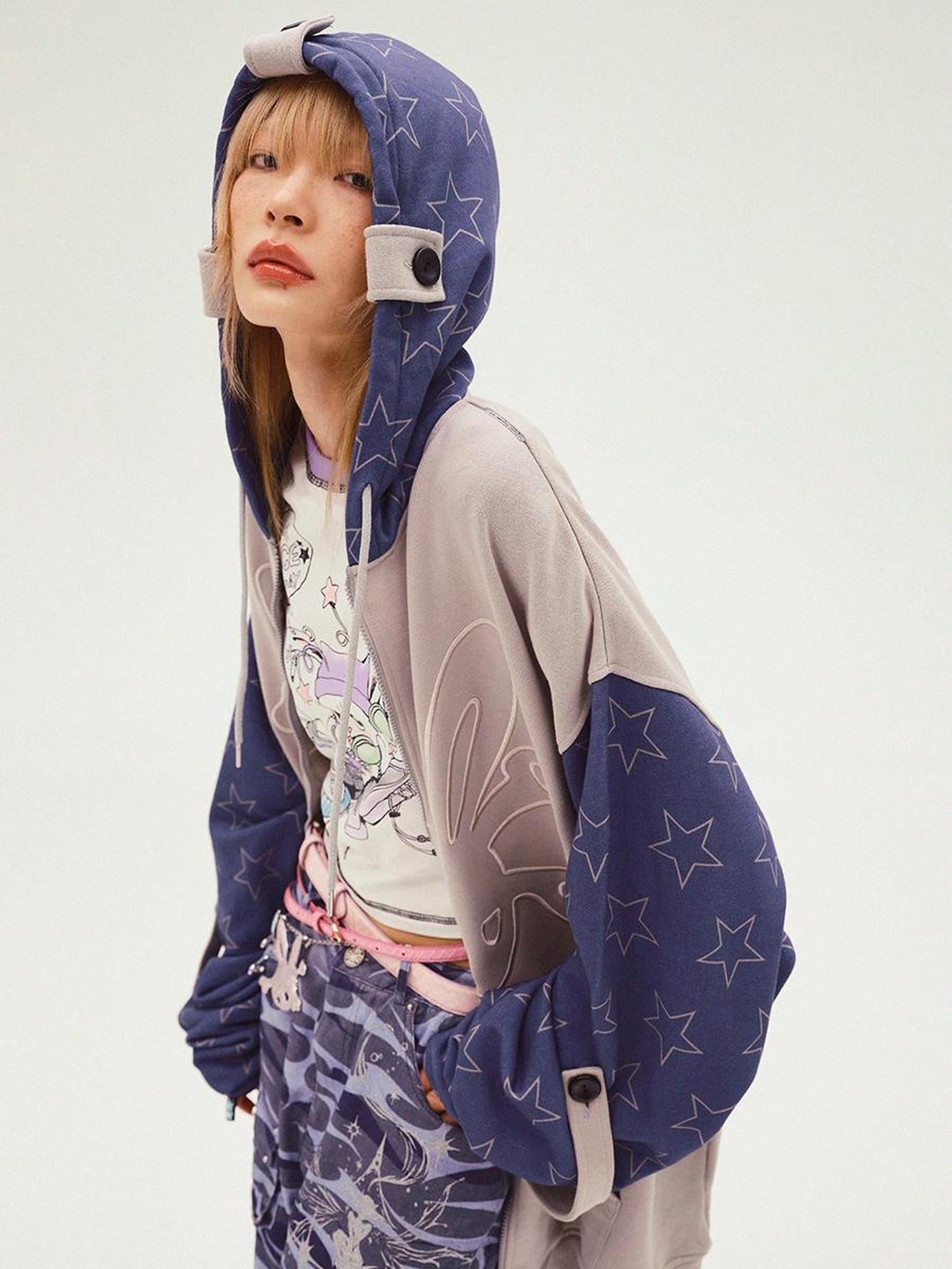 CFIERCE Rabbit Skull Embroidered Oversized Hooded Sweatshirt