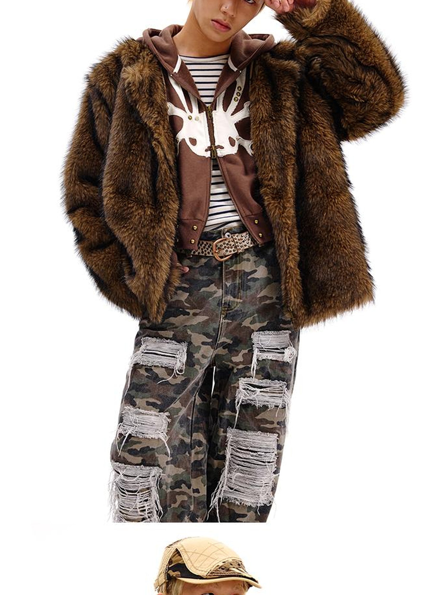 CFIERCE Rabbit Skull Print Two Layer Knit Coat