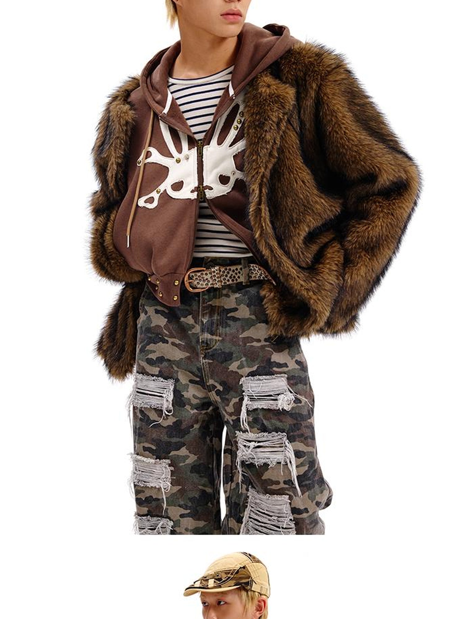CFIERCE Rabbit Skull Print Two Layer Knit Coat