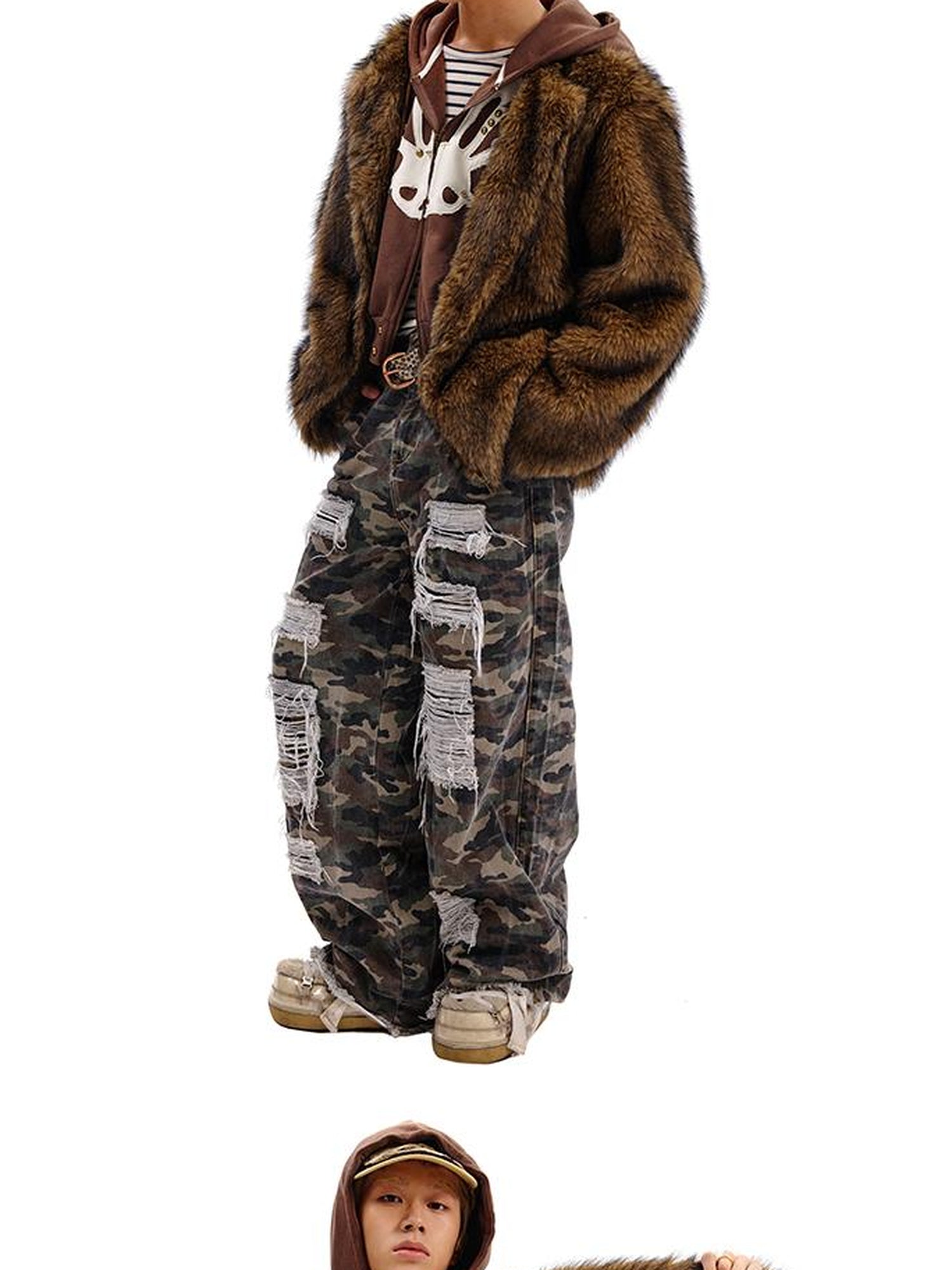 CFIERCE Rabbit Skull Print Two Layer Knit Coat