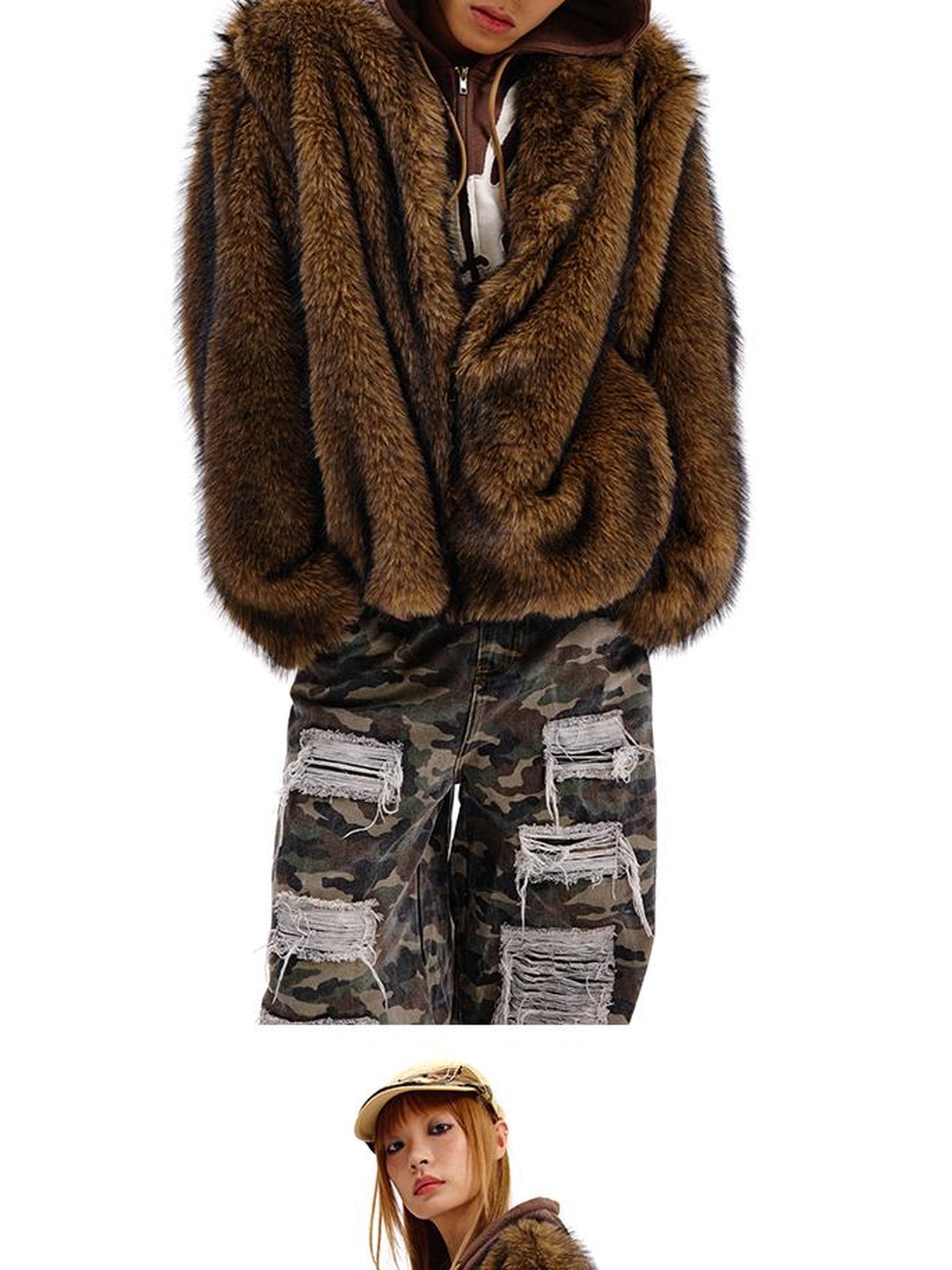 CFIERCE Rabbit Skull Print Two Layer Knit Coat