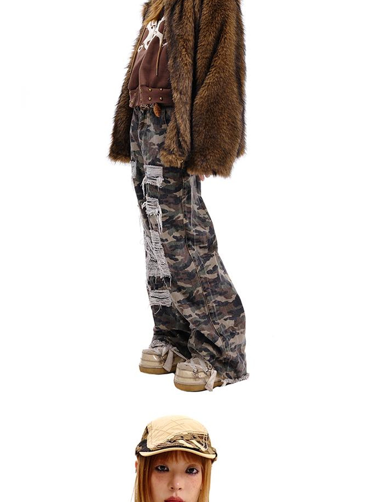 CFIERCE Rabbit Skull Print Two Layer Knit Coat