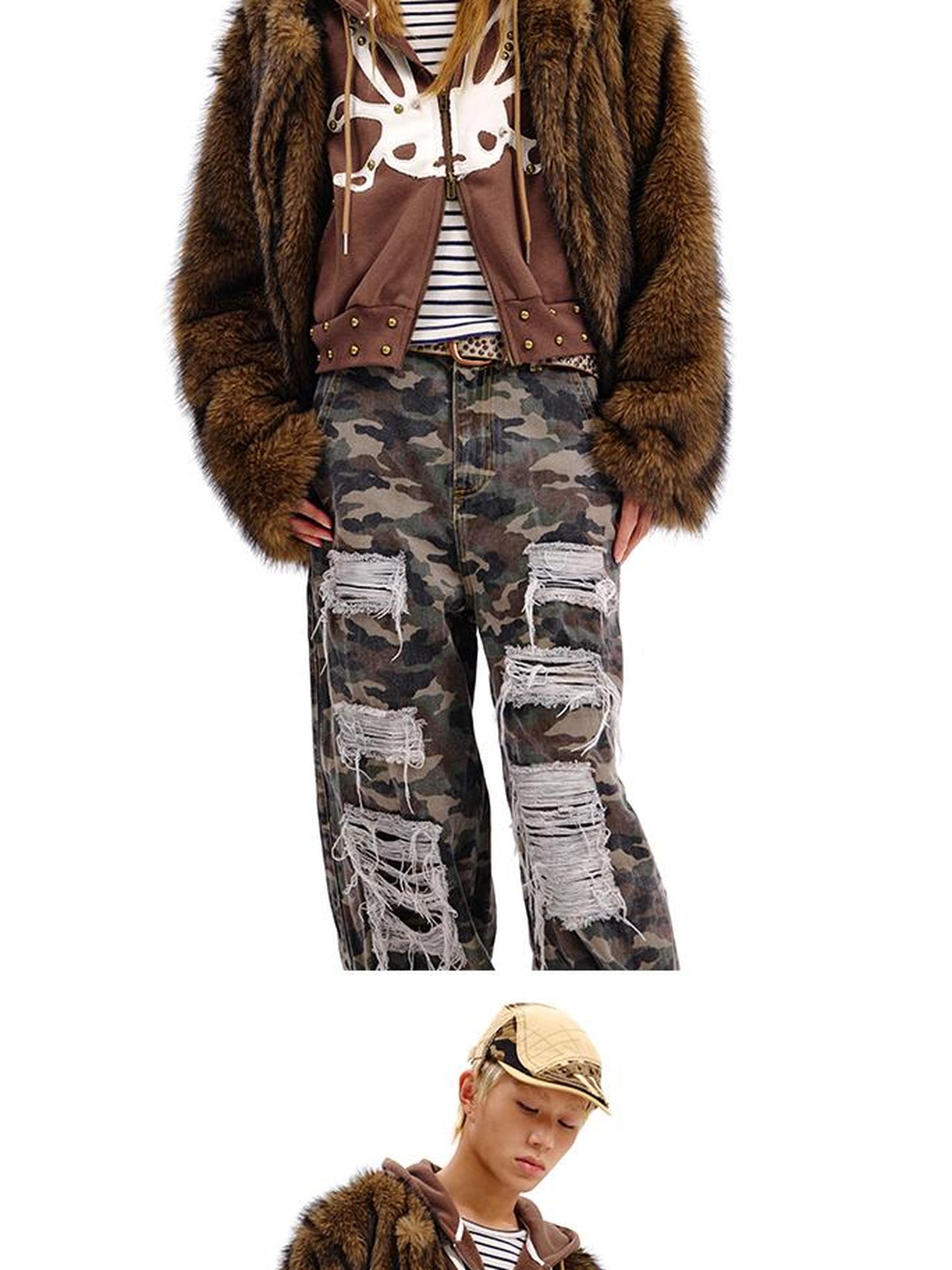 CFIERCE Rabbit Skull Print Two Layer Knit Coat