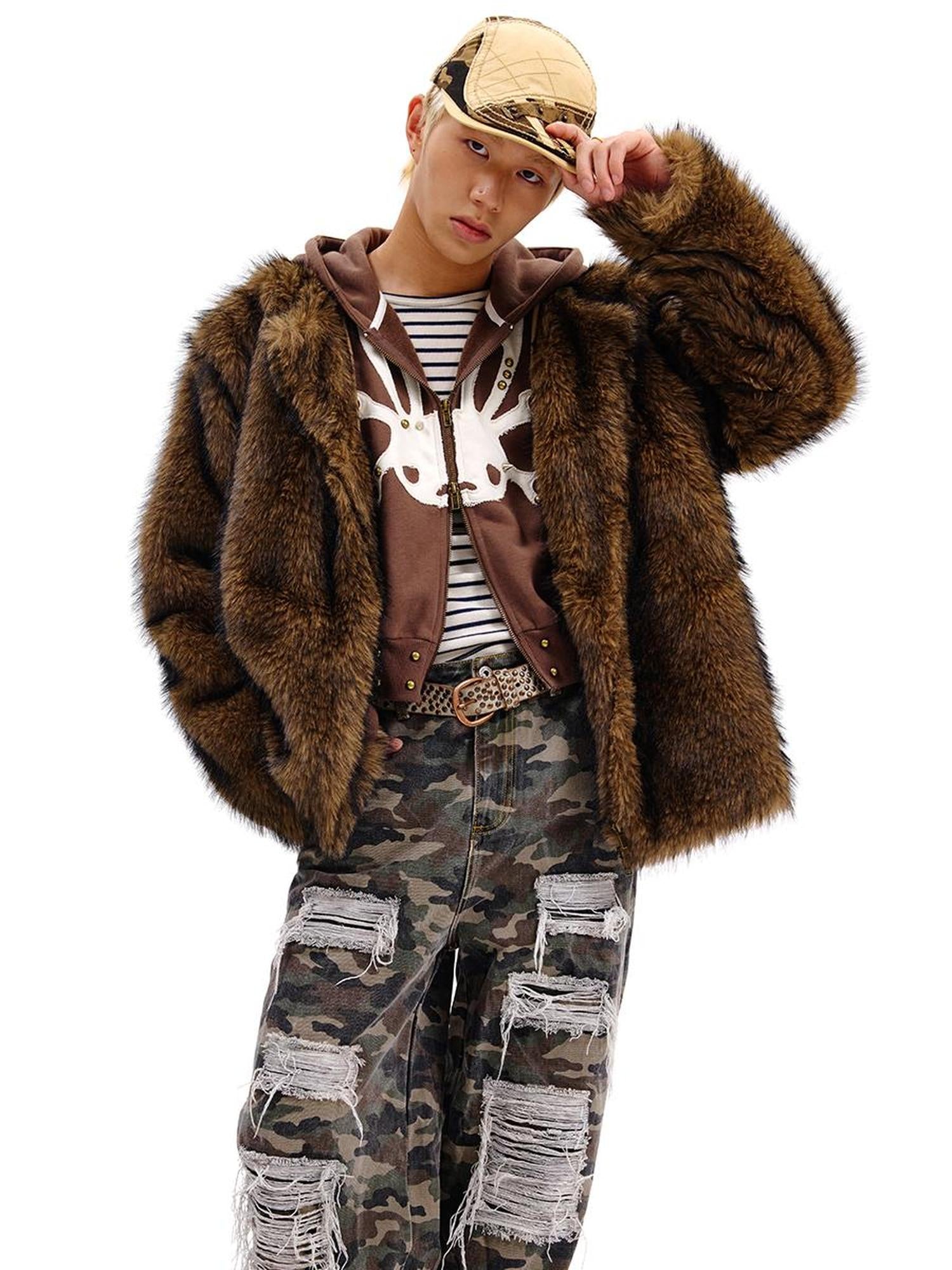 CFIERCE Rabbit Skull Print Two Layer Knit Coat