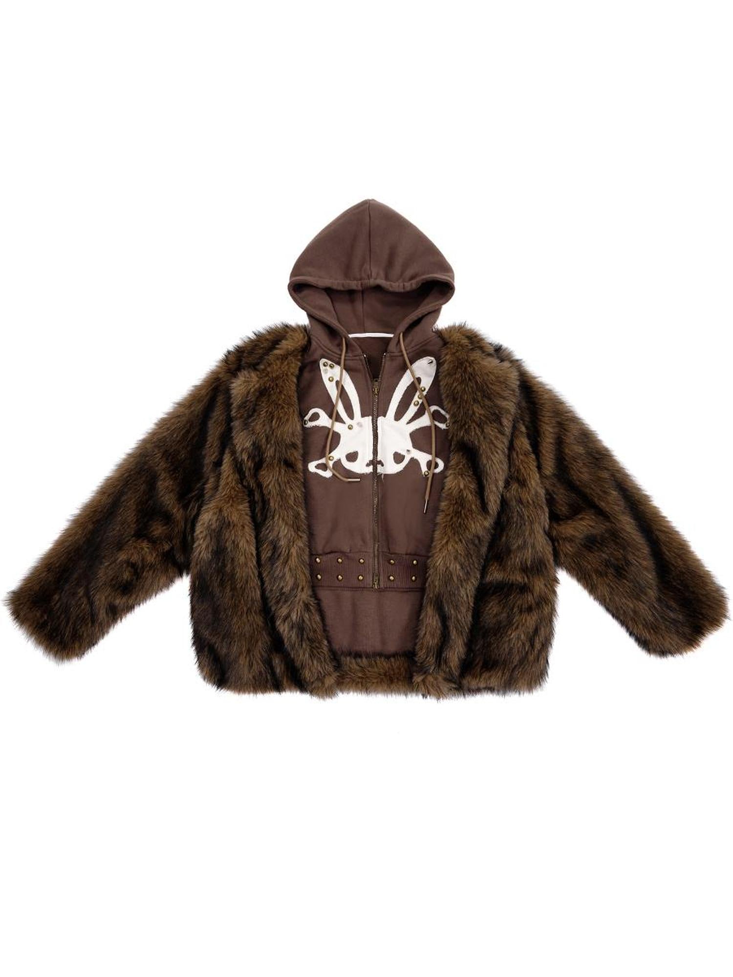 CFIERCE Rabbit Skull Print Two Layer Knit Coat