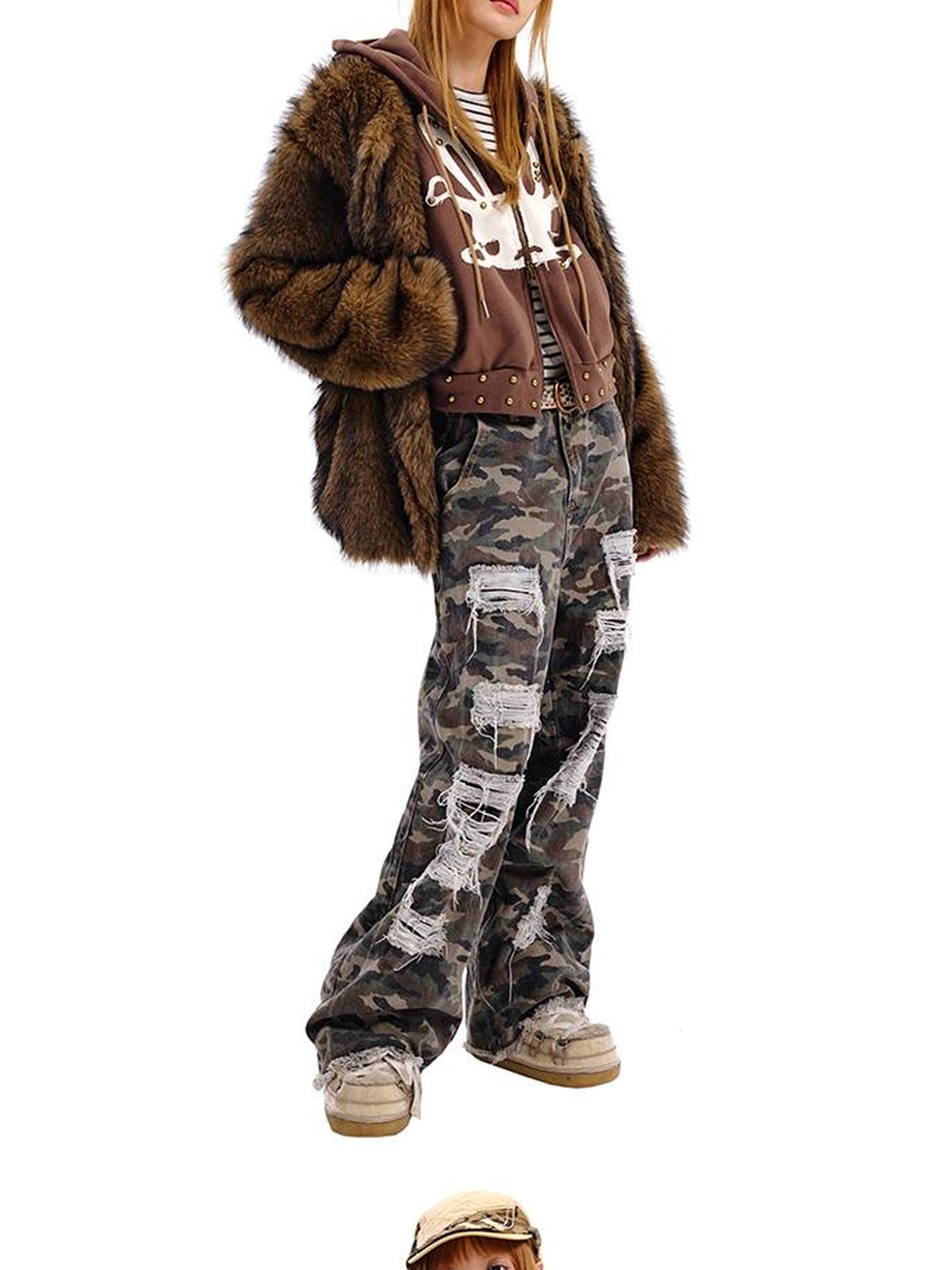 CFIERCE Rabbit Skull Print Two Layer Knit Coat