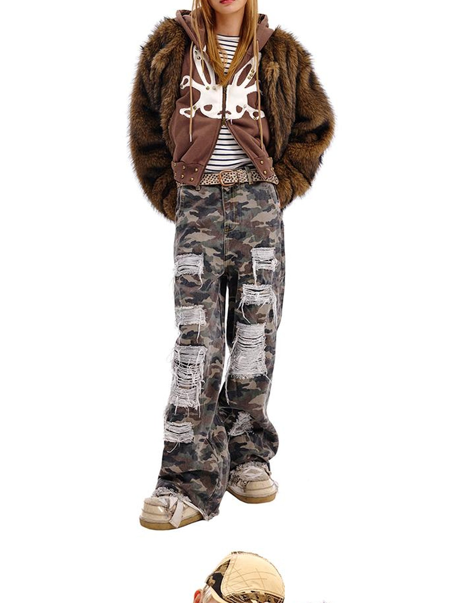 CFIERCE Rabbit Skull Print Two Layer Knit Coat