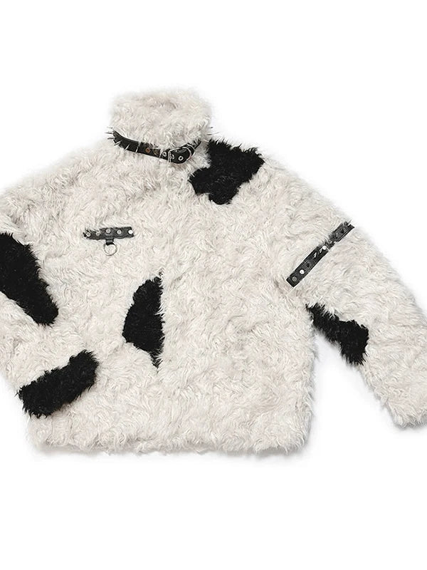 Rebel Rabbit Black White Patchwork Wool Coat